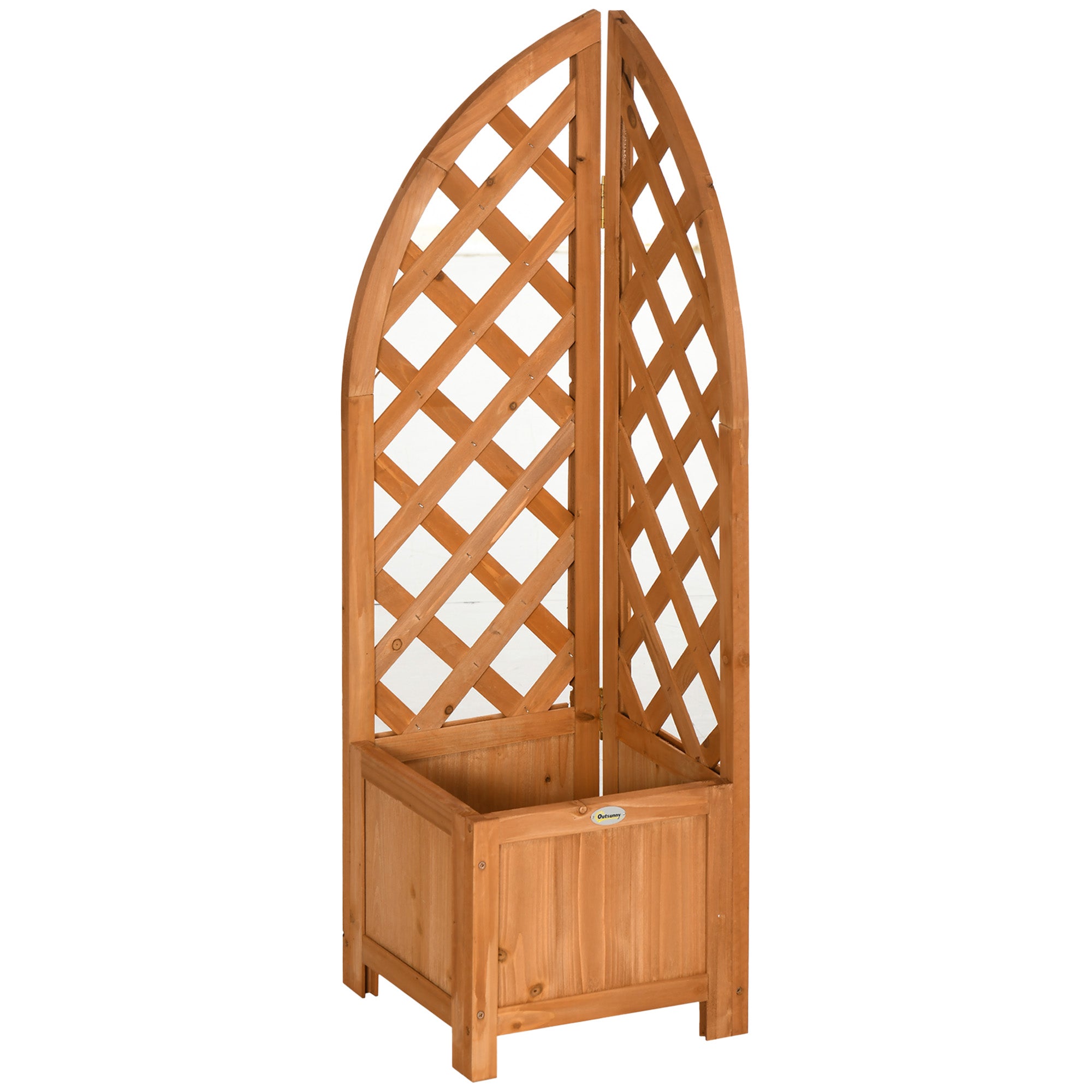 Planter Box with Trellis, Planter, Flower Pot, Planter Box, for Garden, Patio, Balcony, Natural Wood, Brown, 32 x 32 x 108 cm