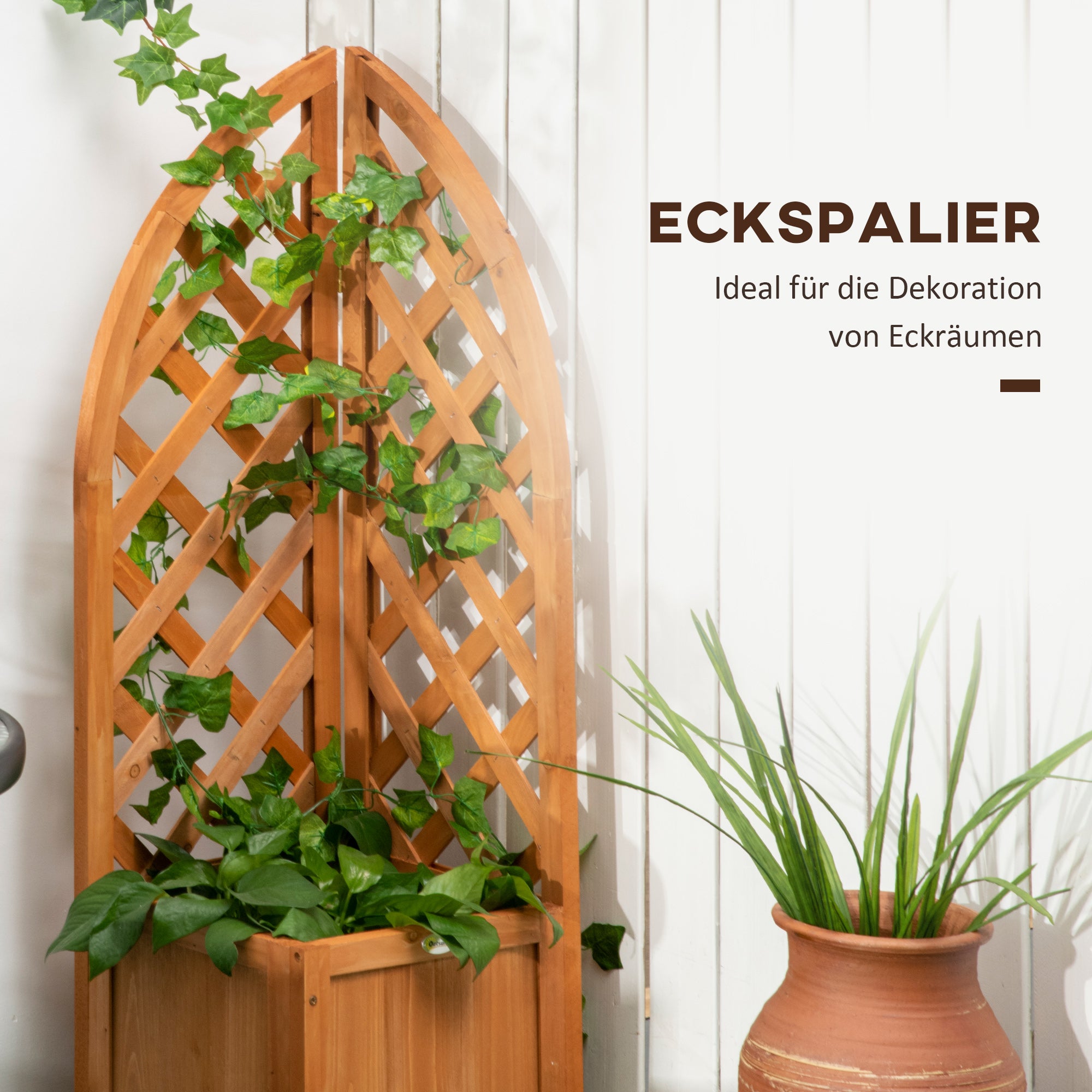Planter Box with Trellis, Planter, Flower Pot, Planter Box, for Garden, Patio, Balcony, Natural Wood, Brown, 32 x 32 x 108 cm