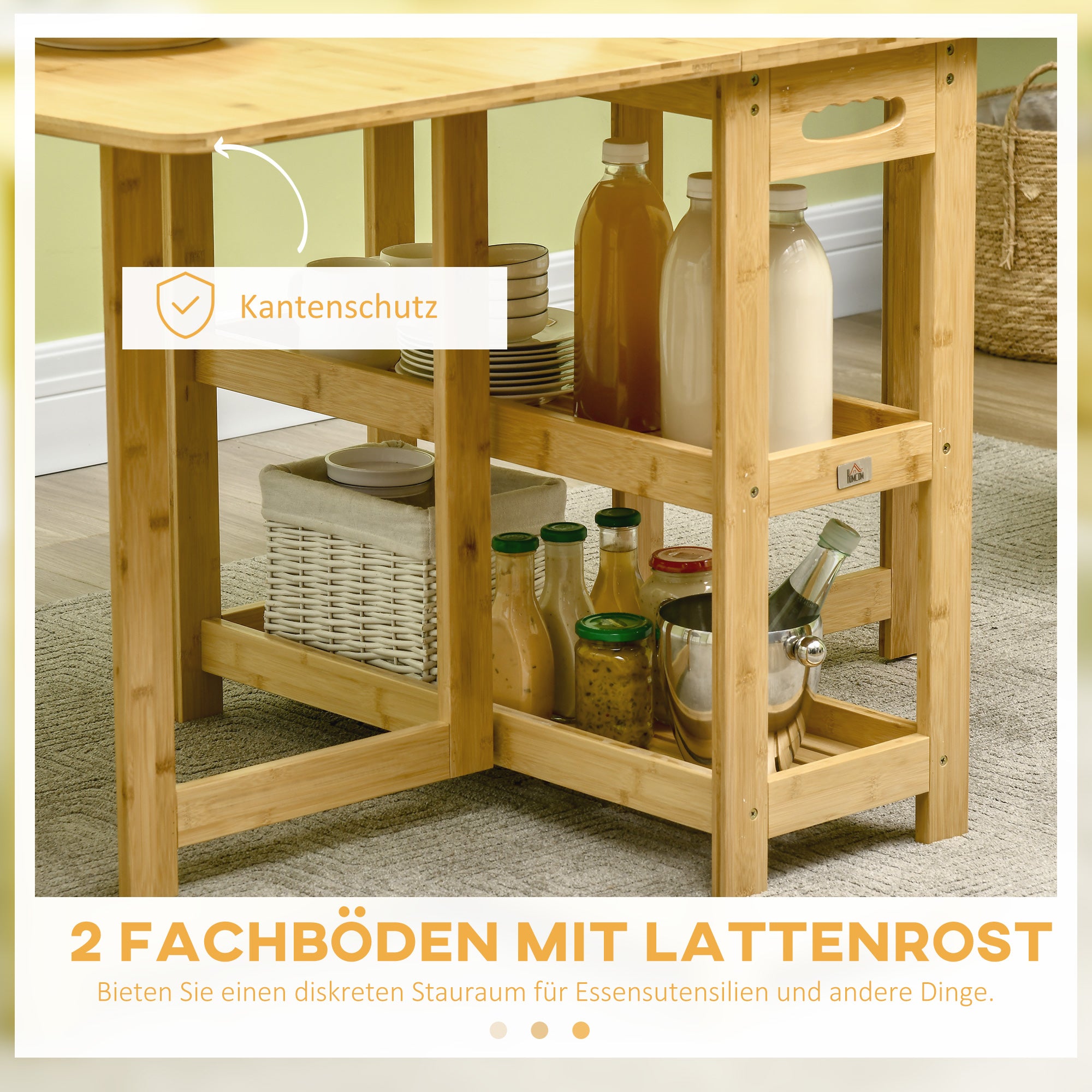 Folding Dining Table Foldable Table for 6 Persons with Shelves Kitchen Table Dining Table for Small Spaces, Kitchen, Dining Room 149.5 x 80 x 73.5 cm Natural