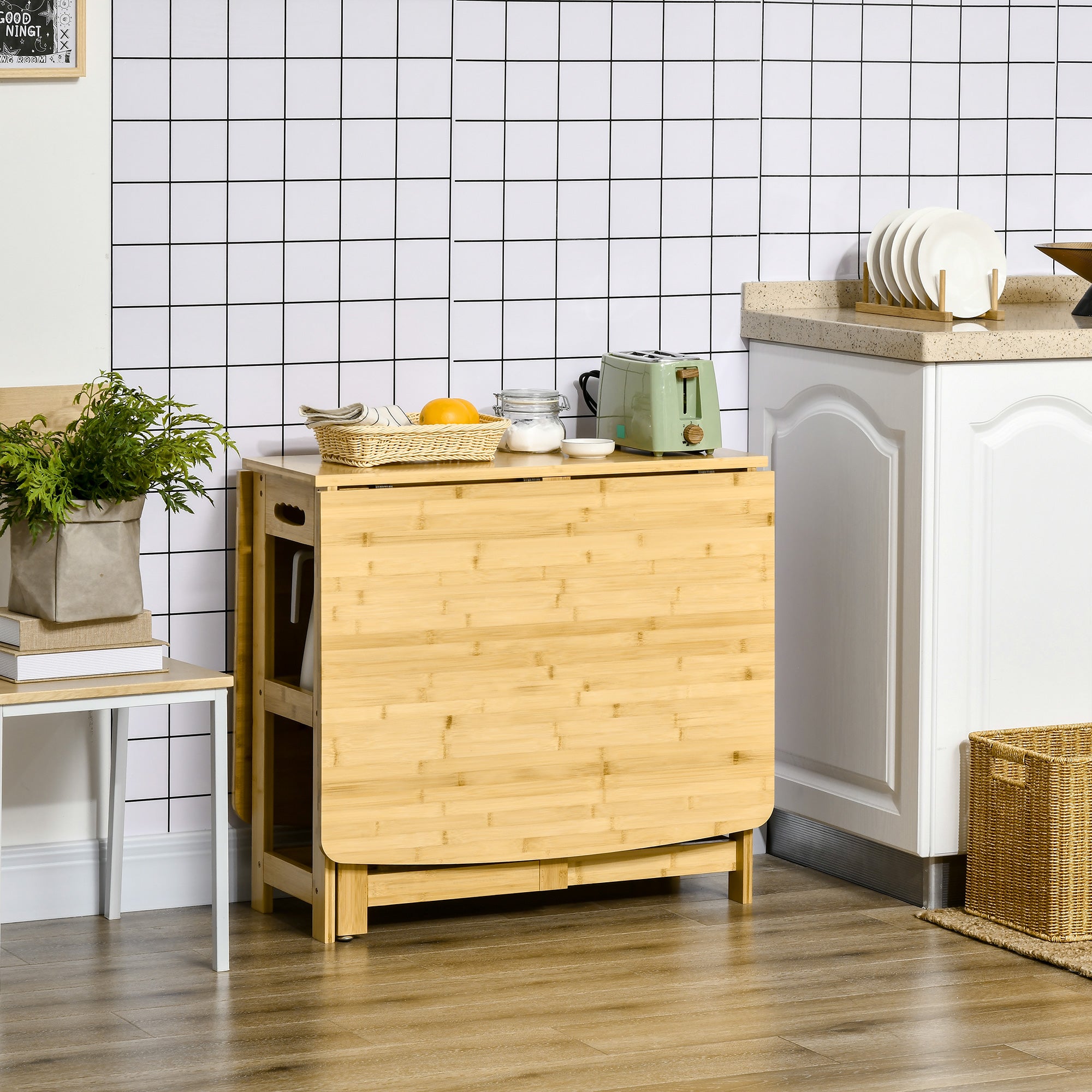 Folding Dining Table Foldable Table for 6 Persons with Shelves Kitchen Table Dining Table for Small Spaces, Kitchen, Dining Room 149.5 x 80 x 73.5 cm Natural