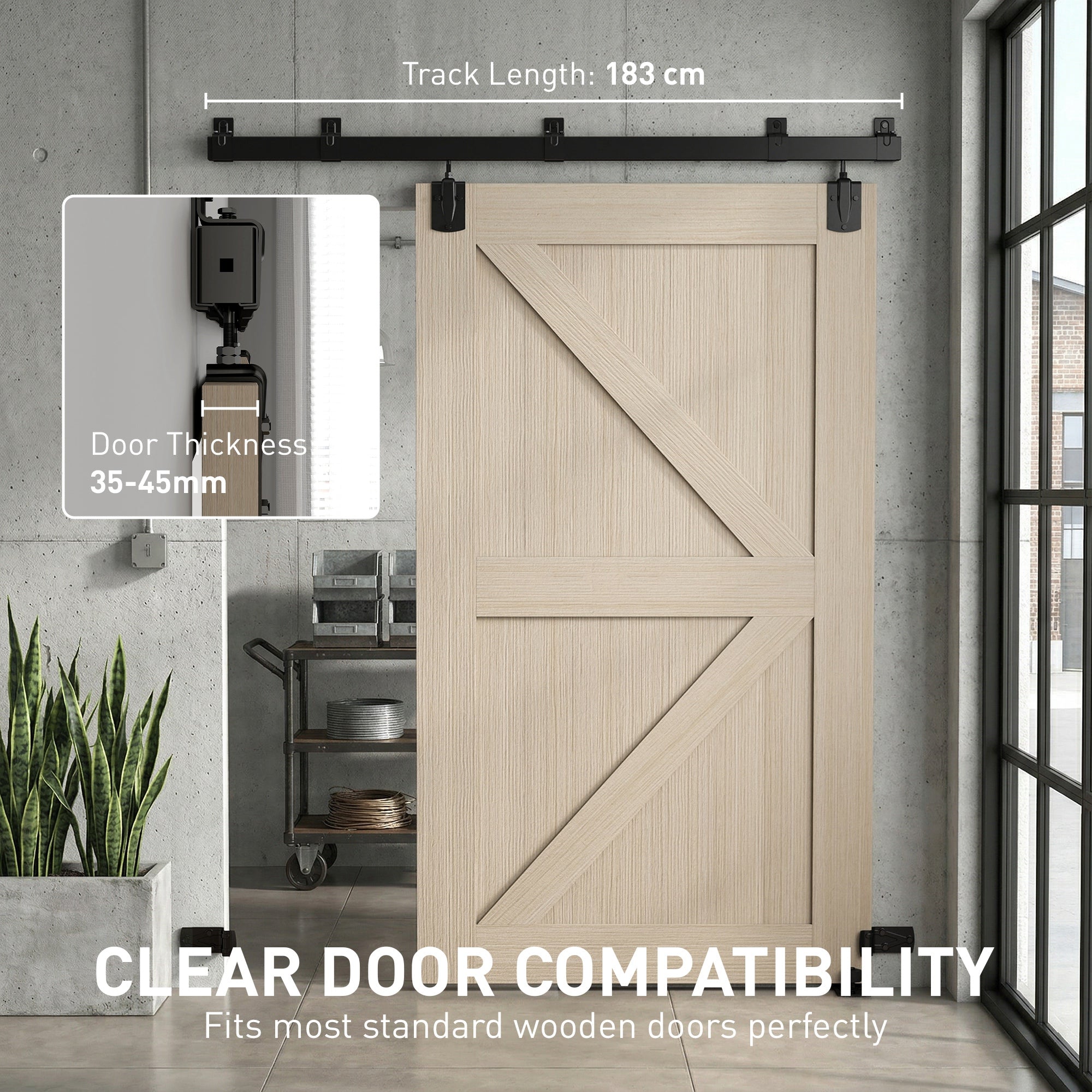 72 in Sliding Door Hardware Kit, Carbon Steel Track with UV Protection for Single Doors, Black