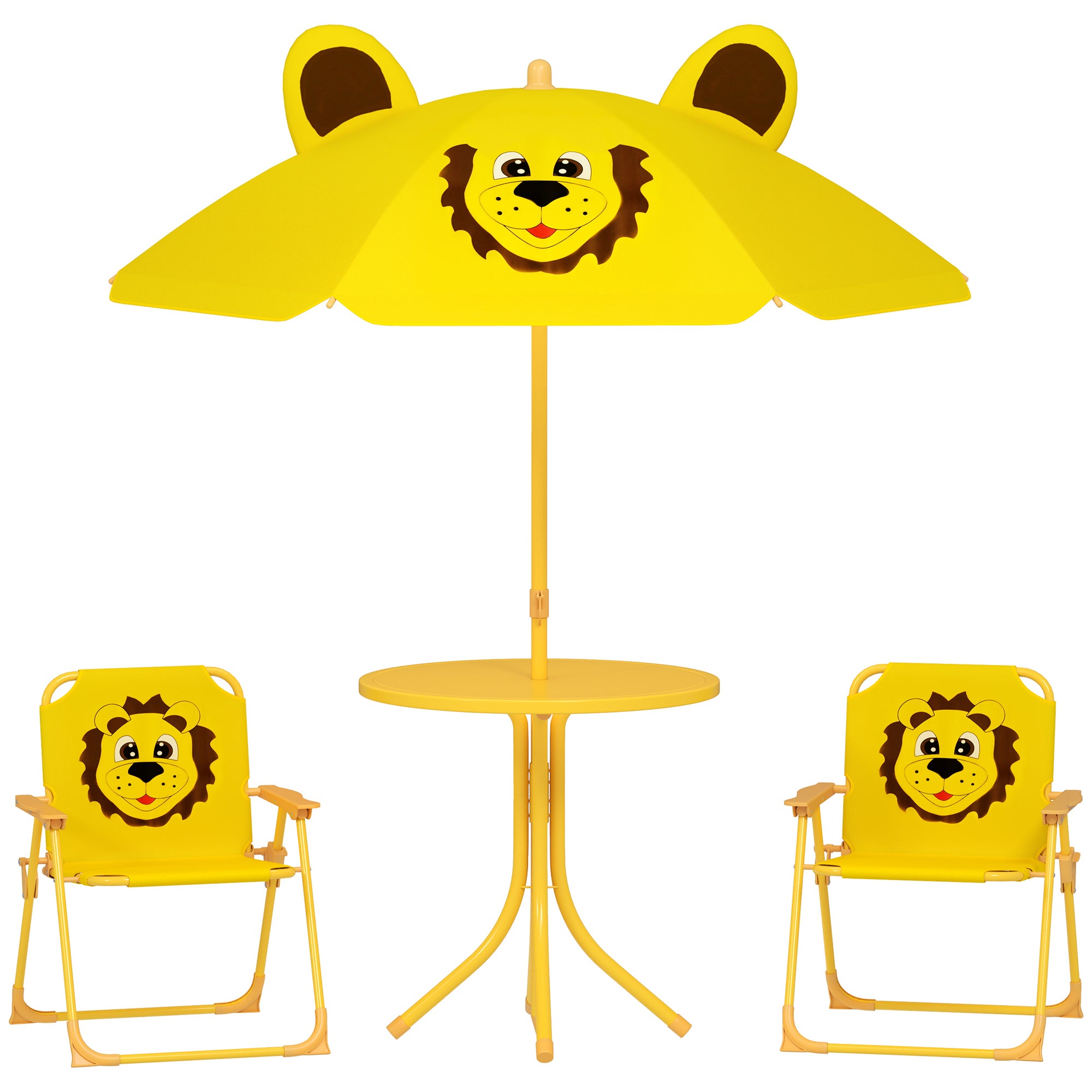 Kids Seating Group with Adjustable Height Sun Umbrella Kids Table with 2 Folding Chairs Children's Seating Set Kids Seating Group Outdoor Garden Furniture for Garden Beach, Yellow