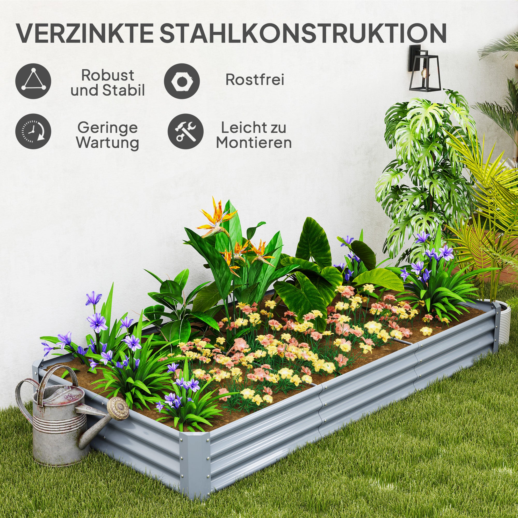 Raised Bed made of Steel, Weather-Resistant Plant Bed with Anti-Cut Edge Greenhouse Garden Bed Rust-Free Planter Planter Box 240 x 120 x 30 cm for Garden Balcony, Vegetable Bed for Flowers, Vegetables