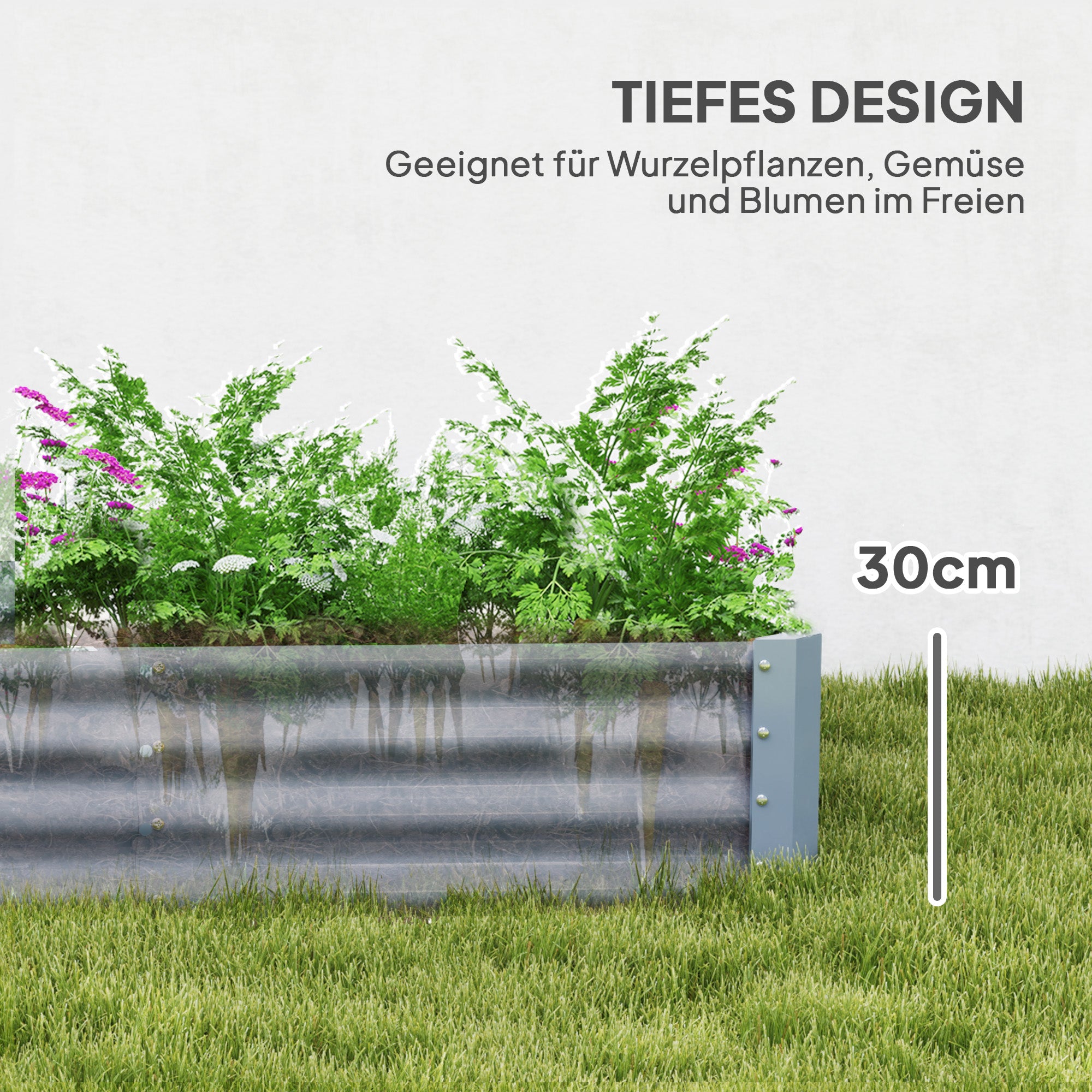 Raised Bed made of Steel, Weather-Resistant Plant Bed with Anti-Cut Edge Greenhouse Garden Bed Rust-Free Planter Planter Box 240 x 120 x 30 cm for Garden Balcony, Vegetable Bed for Flowers, Vegetables