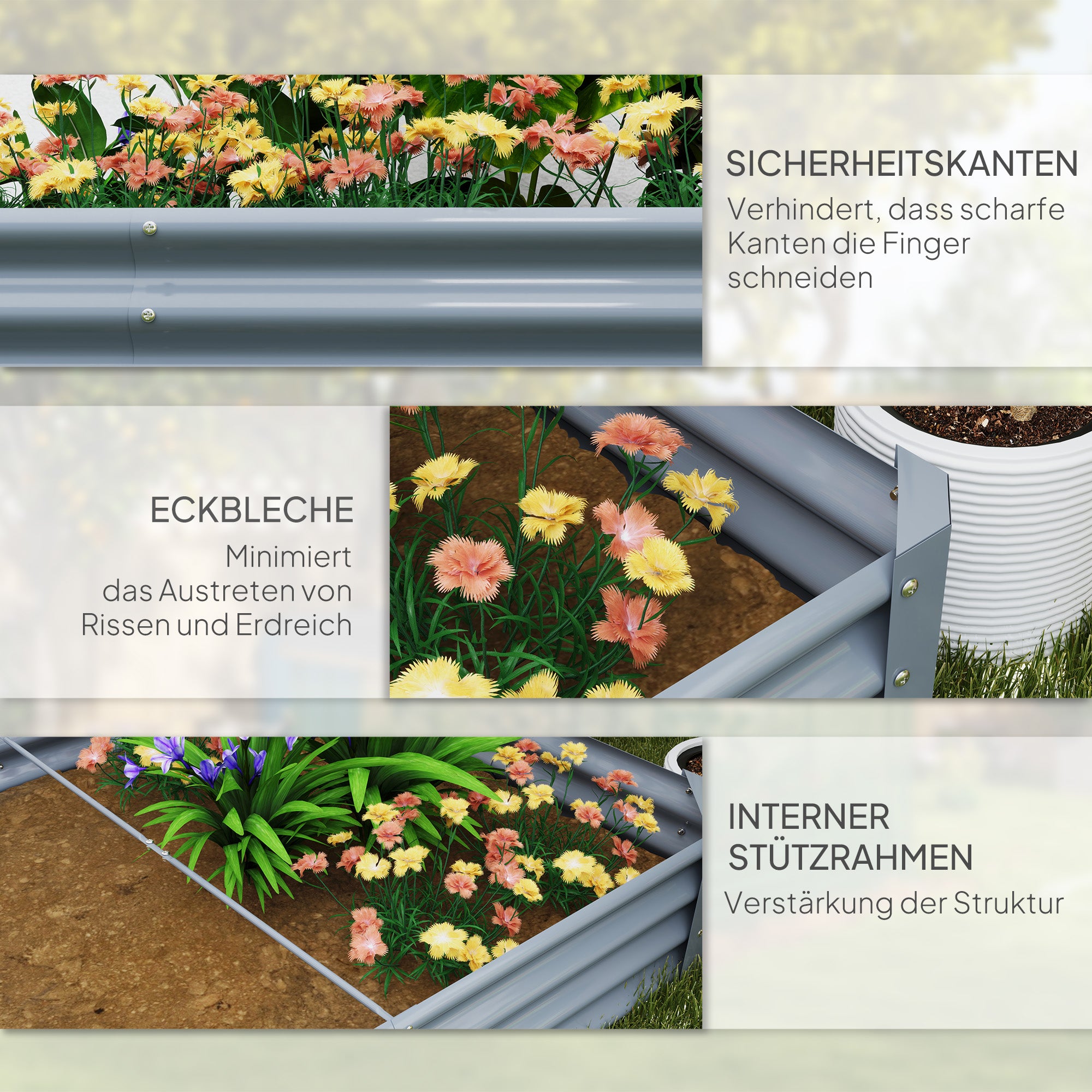 Raised Bed made of Steel, Weather-Resistant Plant Bed with Anti-Cut Edge Greenhouse Garden Bed Rust-Free Planter Planter Box 240 x 120 x 30 cm for Garden Balcony, Vegetable Bed for Flowers, Vegetables