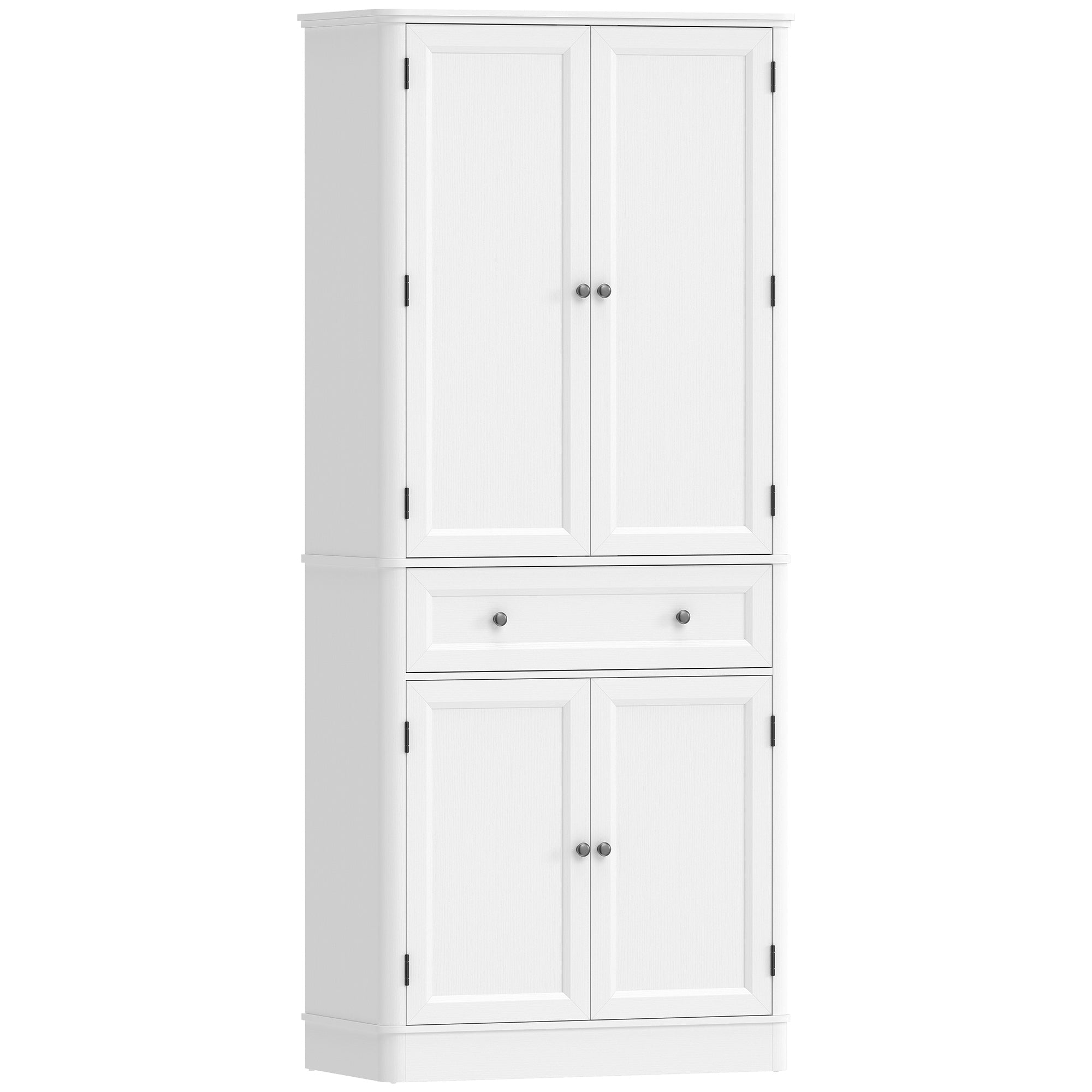 73.4" Tall Kitchen Pantry Cabinet, 4-Door Buffet with Drawer & Adjustable Shelves, White - 31.5 x 15.6 x 73.4 in (80 x 39.5 x 186.4 cm)