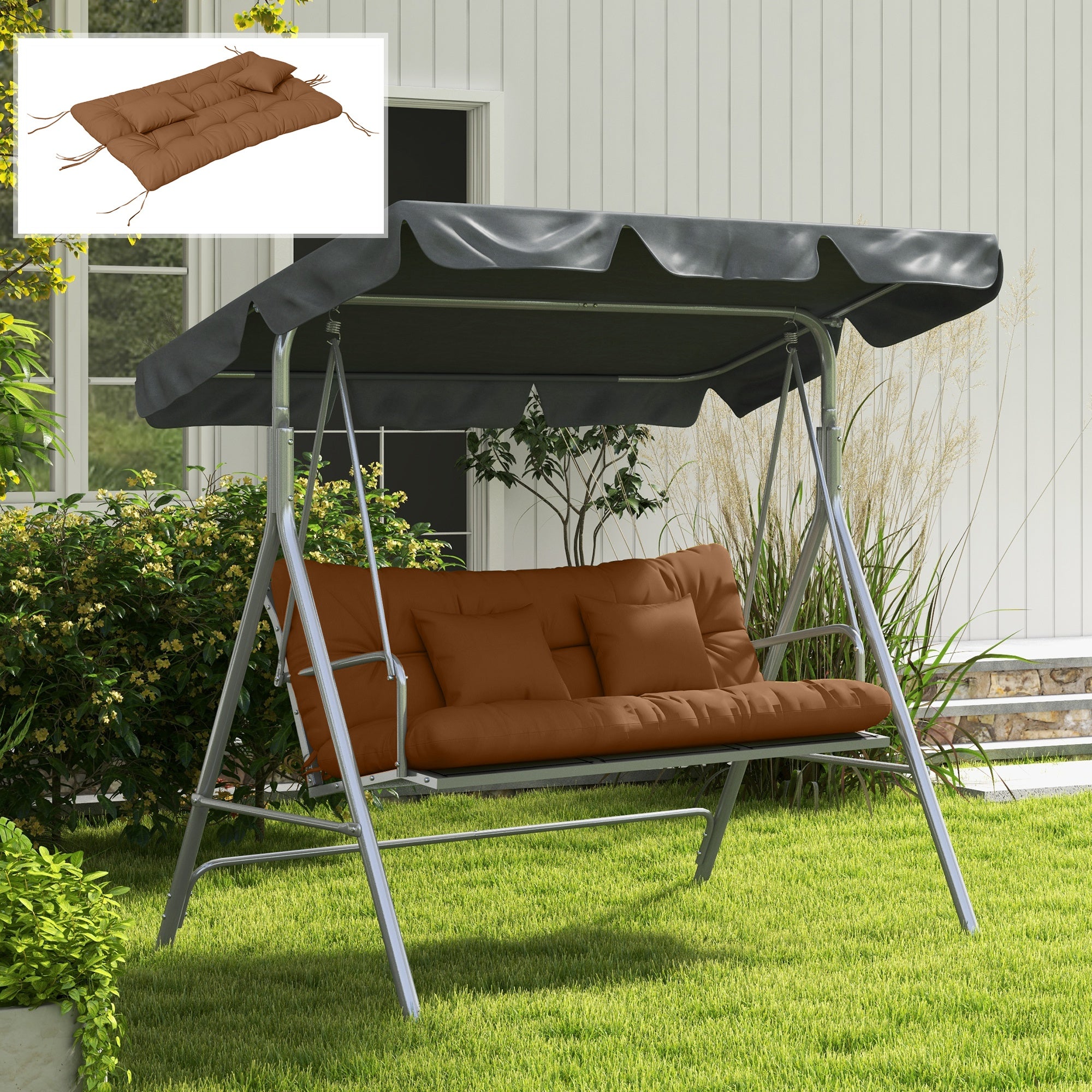 4-Piece Seat Cushion Set, 59.1 x 19.7 in Water-Resistant Bench Cushions with Ties, Tufted 3.9 in Thick Padding for Swing, Home, Garden, Sofa — Tan