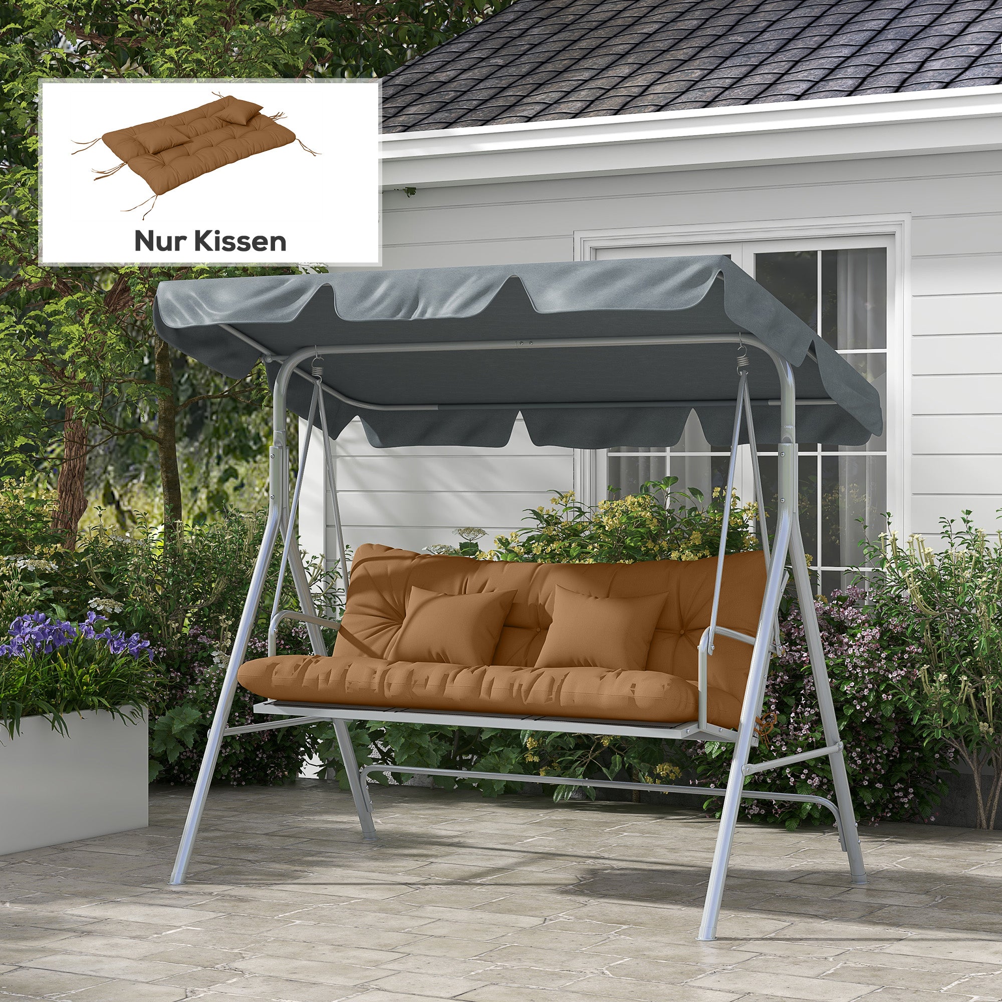 4-Piece Seat Cushion Set, 59.1 x 19.7 in Water-Resistant Bench Cushions with Ties, Tufted 3.9 in Thick Padding for Swing, Home, Garden, Sofa — Tan