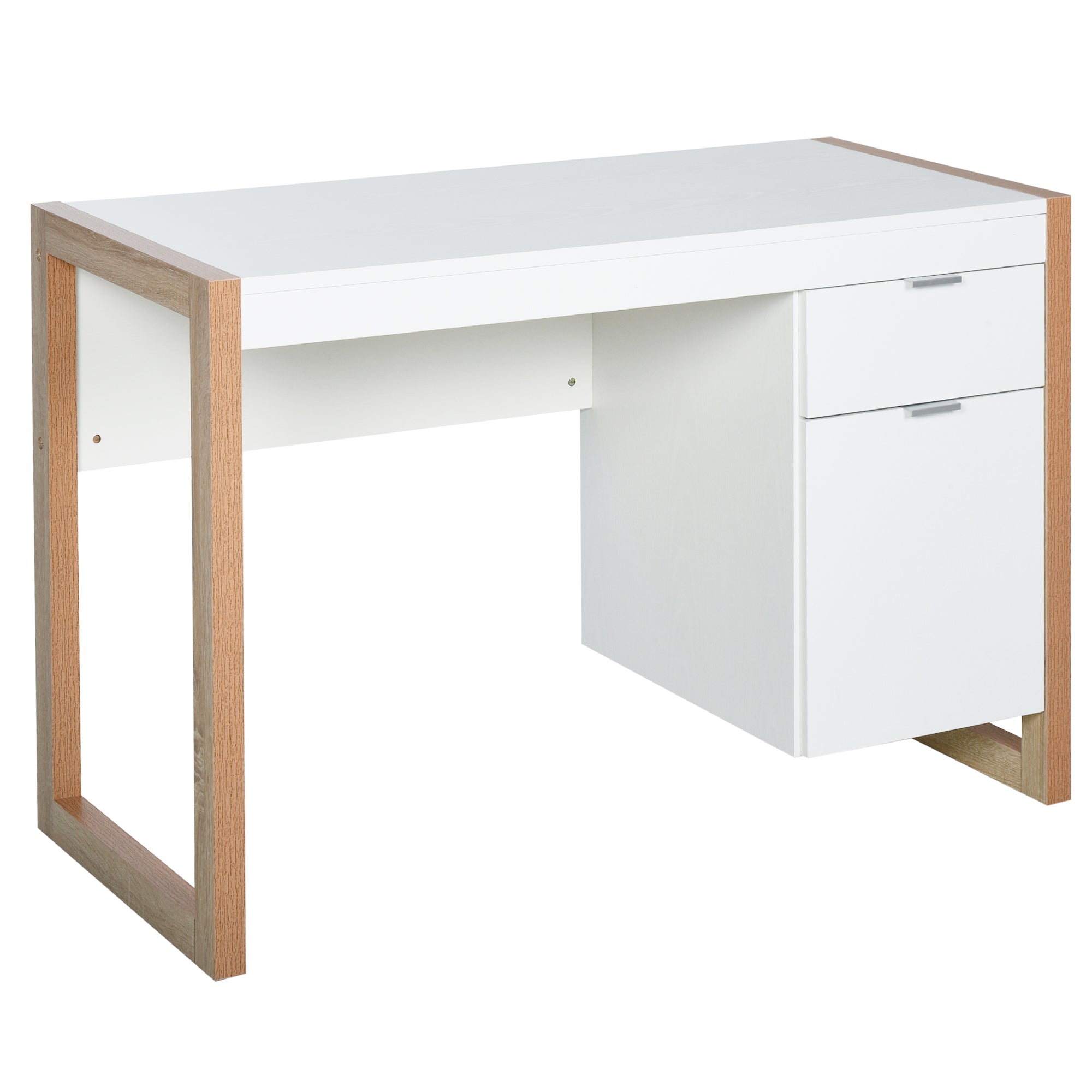 Desk Computer Desk with Drawer Cabinet Rectangular Legs Modern Style Additional Decoration 112.5x50x75.5 cm White