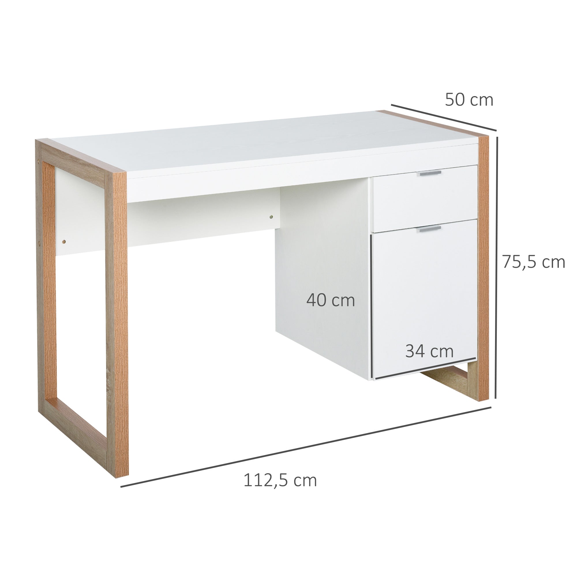 Desk Computer Desk with Drawer Cabinet Rectangular Legs Modern Style Additional Decoration 112.5x50x75.5 cm White