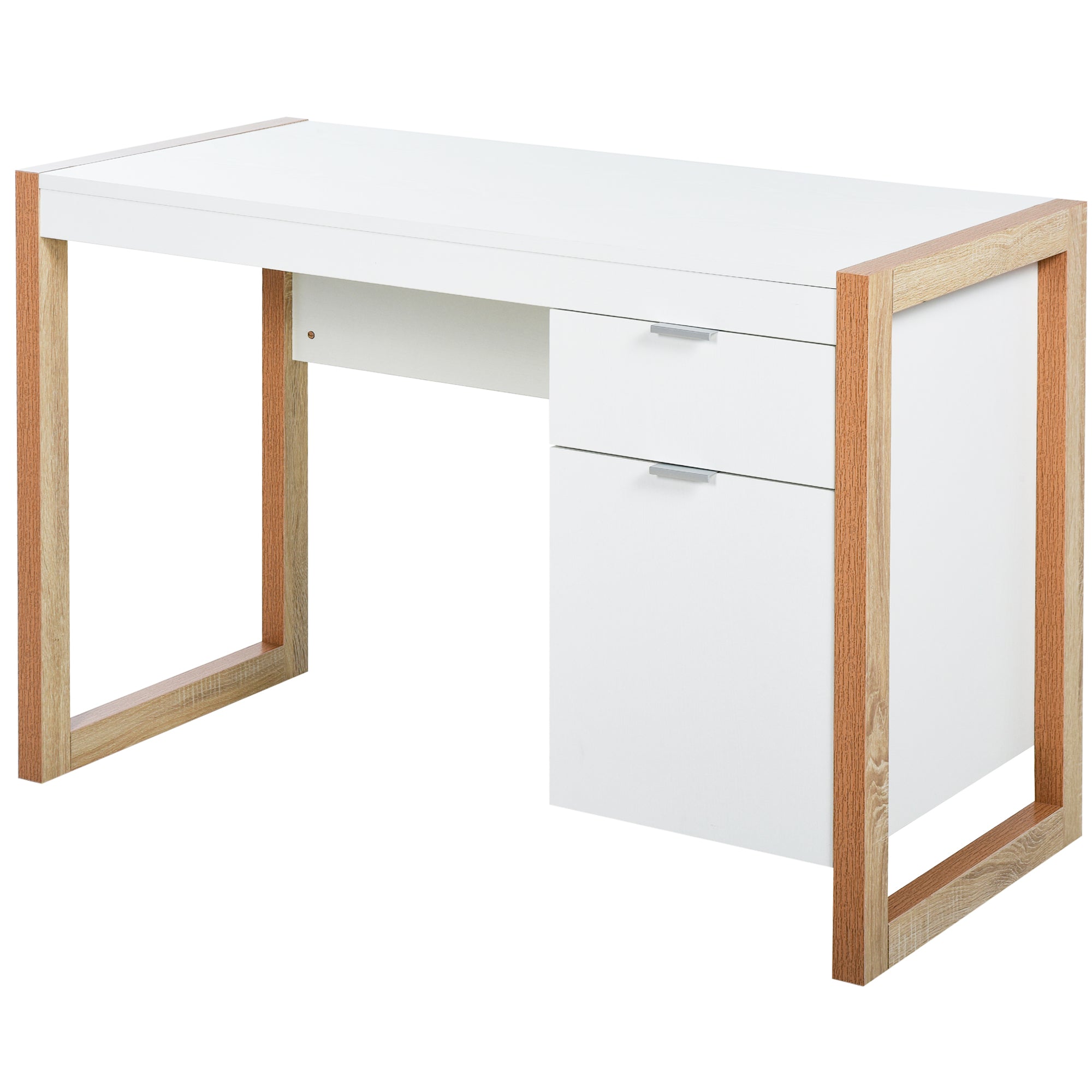 Desk Computer Desk with Drawer Cabinet Rectangular Legs Modern Style Additional Decoration 112.5x50x75.5 cm White
