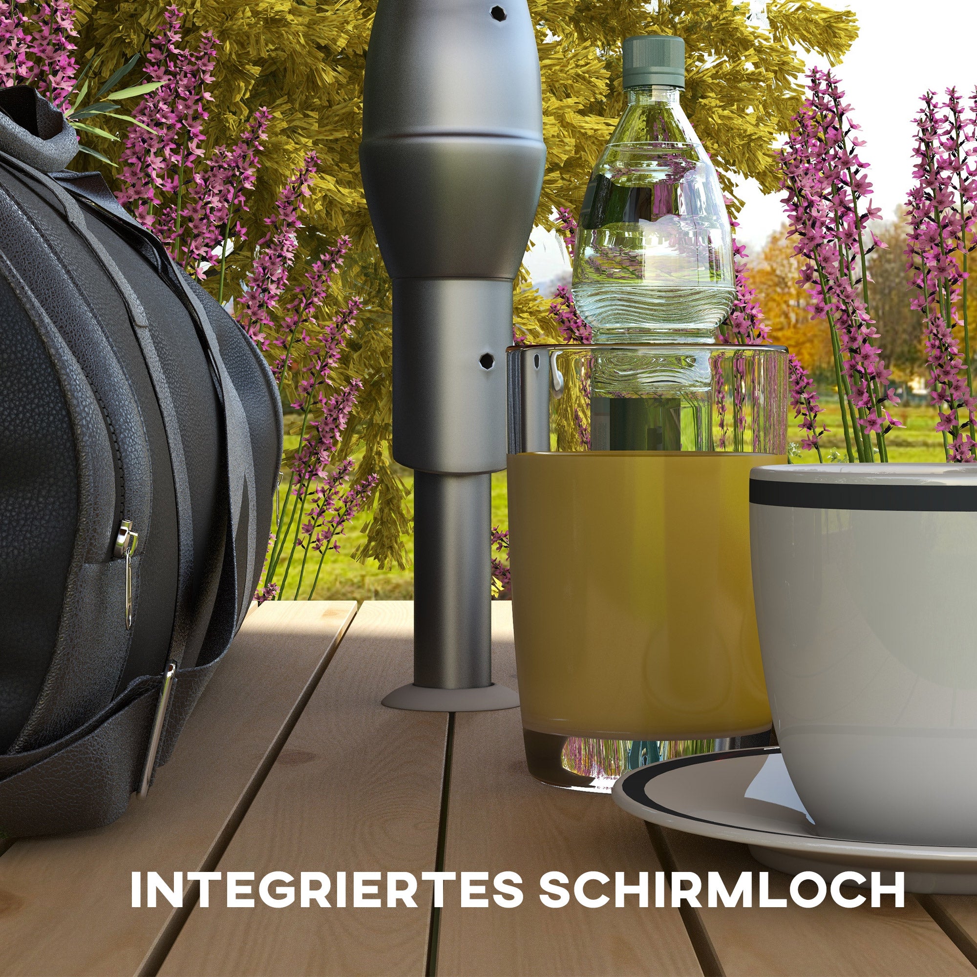 Folding Picnic Table Garden Seating Set with Bench and Umbrella Hole, Portable Camping Table and Chairs, for Patio, Yard, Fir, Natural Wood