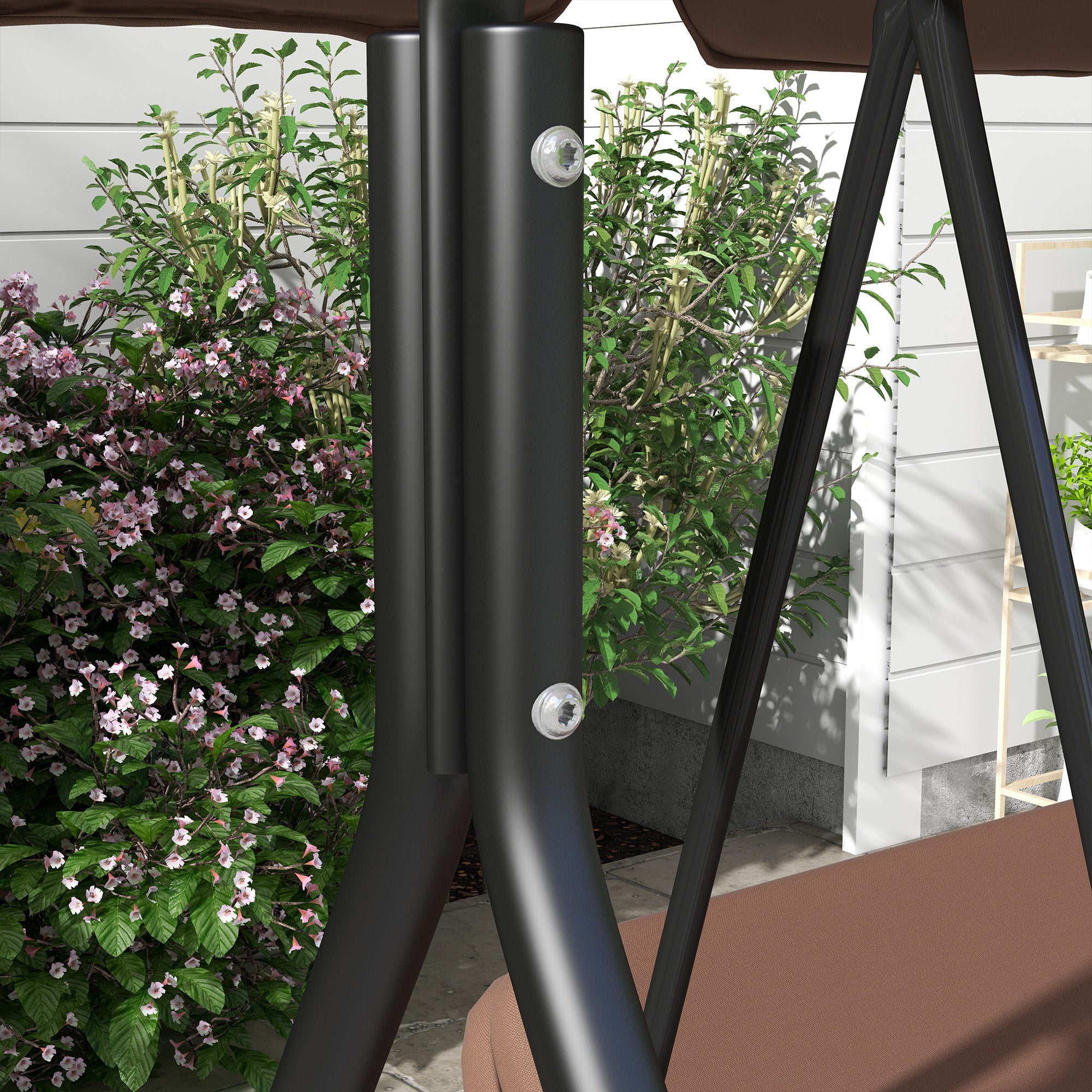 Hollywood Swing Seat with Adjustable Sun Canopy, 3-Seater Garden Swing Seat with Anti-Slip Feet, Water-Resistant Swing Bench Loadable up to 200 kg, for Garden, 172x110x153cm, Brown