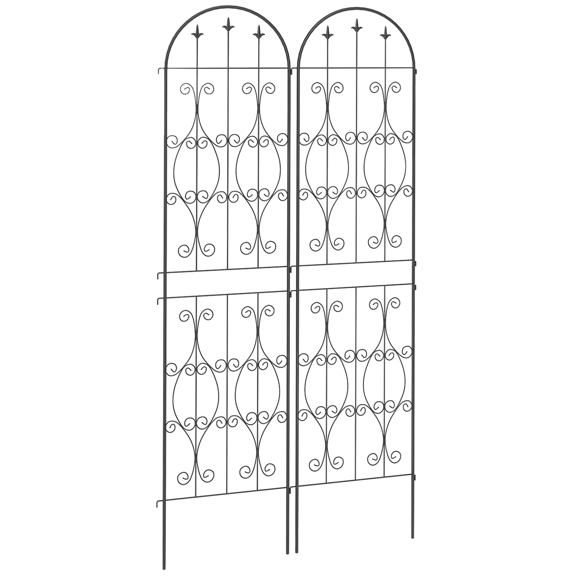 Set of 2 Plant Climbing Supports, Trellises for Garden with Swirl Patterns, for Vegetables, Vines, Flowers, Made of Metal, 50 x 220 cm, Black