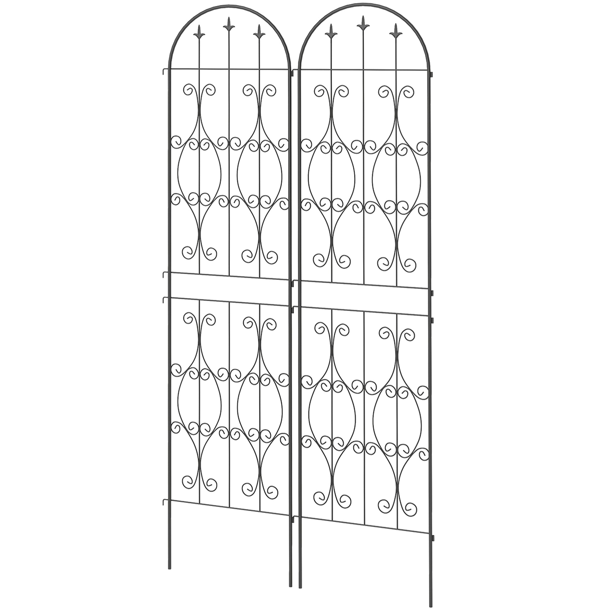 Set of 2 Plant Climbing Supports, Trellises for Garden with Swirl Patterns, for Vegetables, Vines, Flowers, Made of Metal, 50 x 220 cm, Black