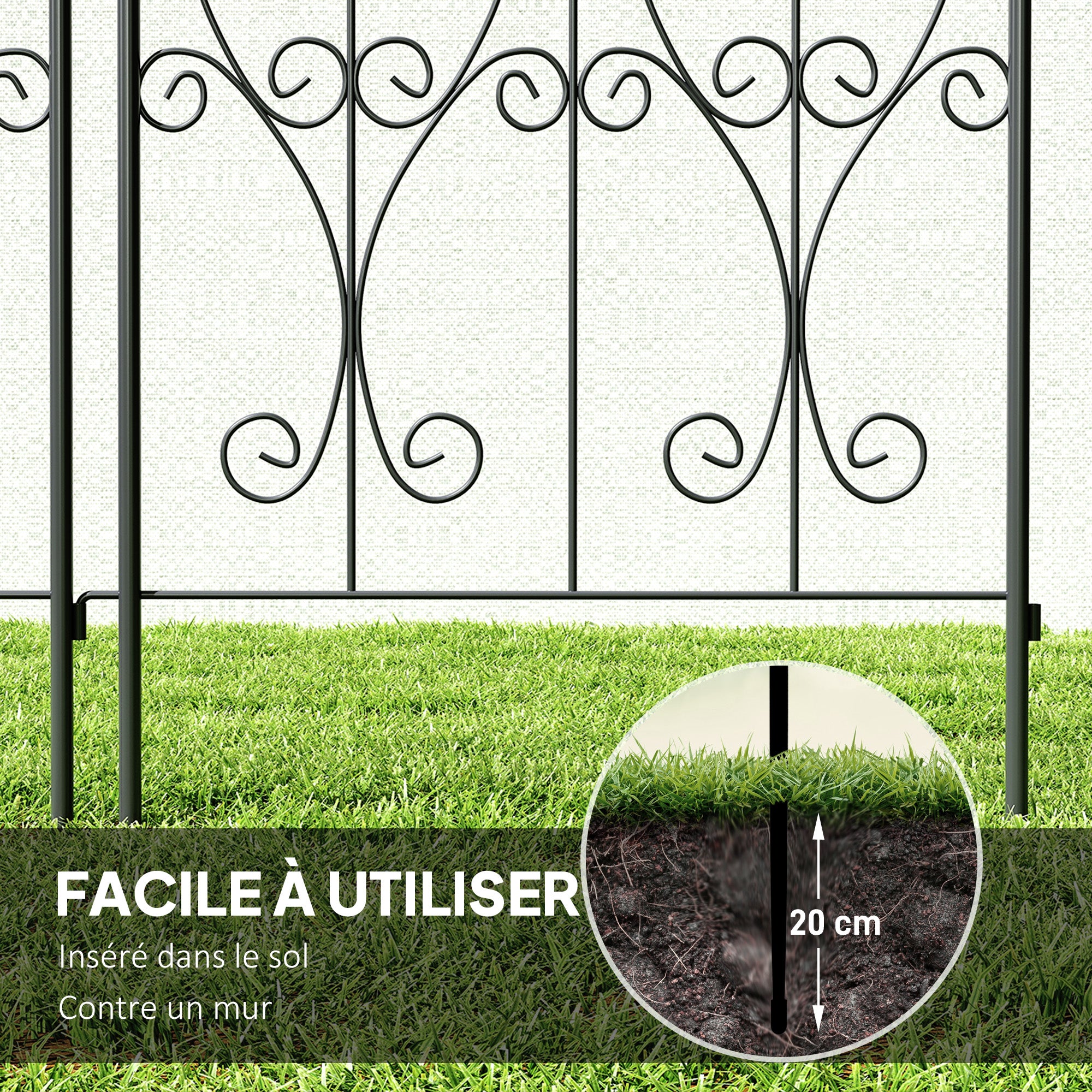Set of 2 Plant Climbing Supports, Trellises for Garden with Swirl Patterns, for Vegetables, Vines, Flowers, Made of Metal, 50 x 220 cm, Black