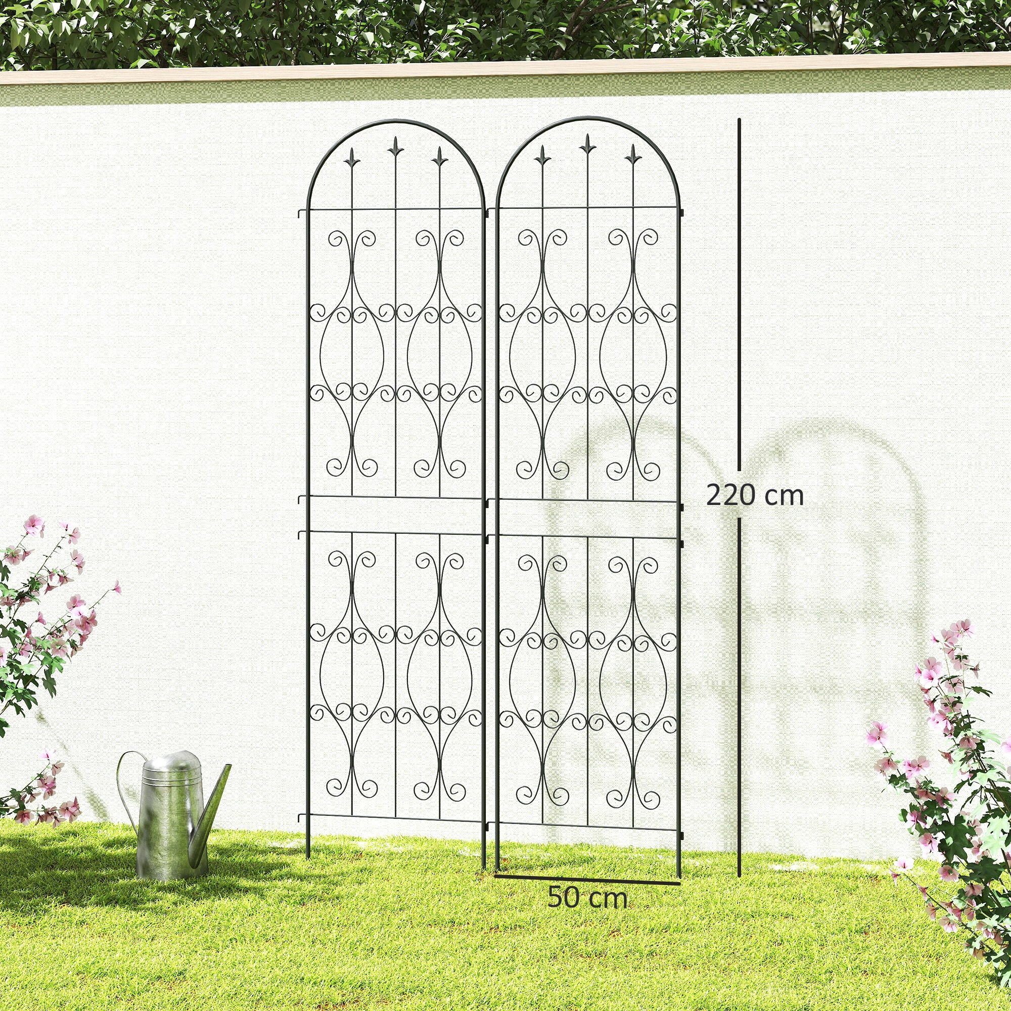 Set of 2 Plant Climbing Supports, Trellises for Garden with Swirl Patterns, for Vegetables, Vines, Flowers, Made of Metal, 50 x 220 cm, Black