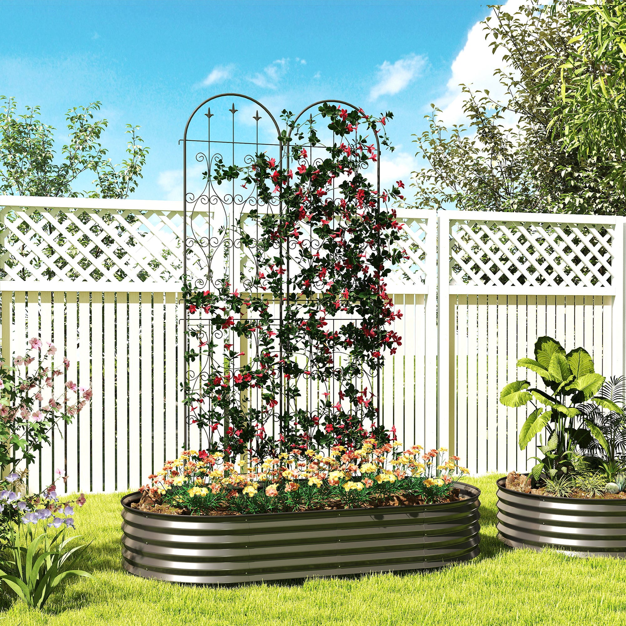 Set of 2 Plant Climbing Supports, Trellises for Garden with Swirl Patterns, for Vegetables, Vines, Flowers, Made of Metal, 50 x 220 cm, Black