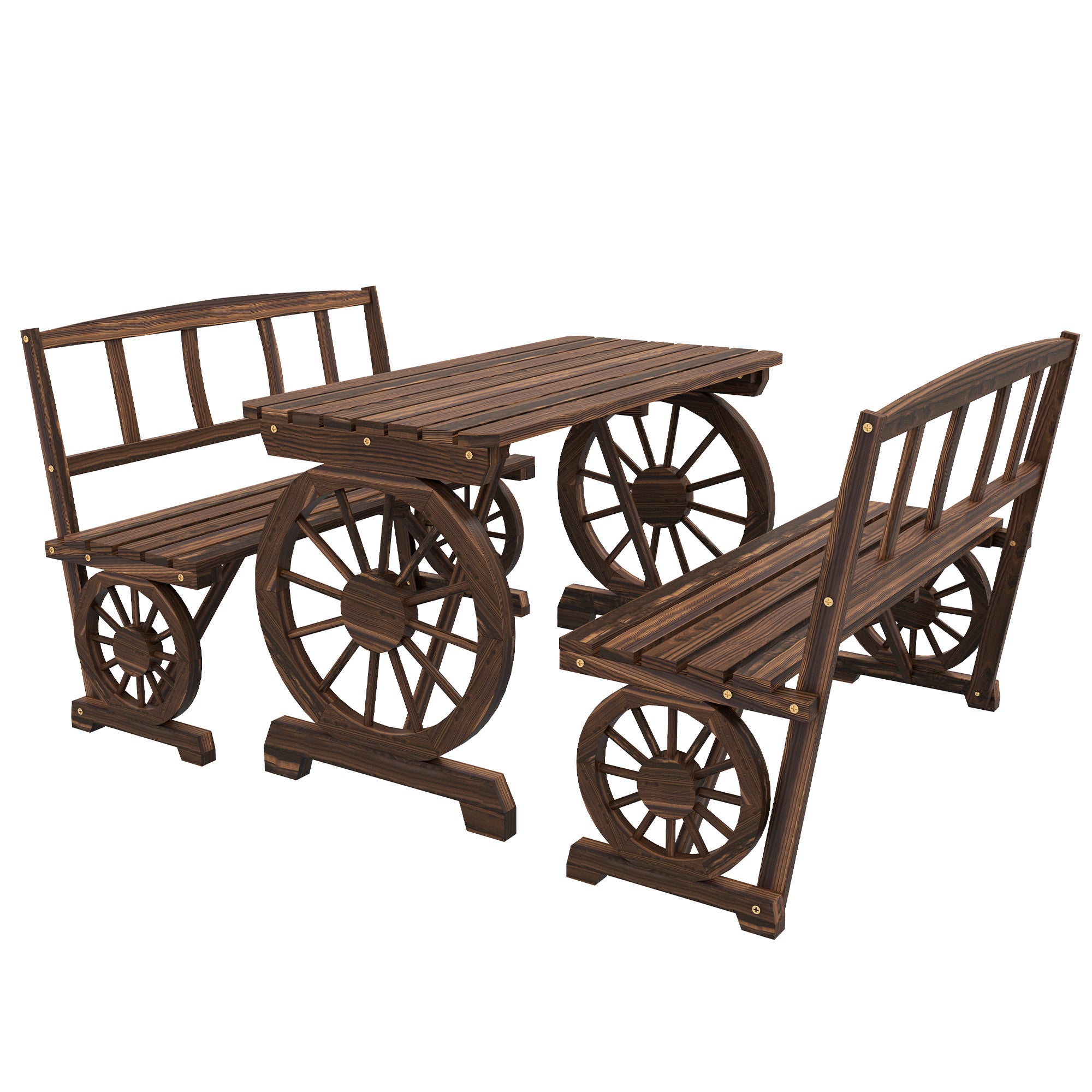 3-Piece Garden Set in Pine Wood with 1 Outdoor Table 115x55x71 cm and 2 Benches 115x51x80 cm, Charred color