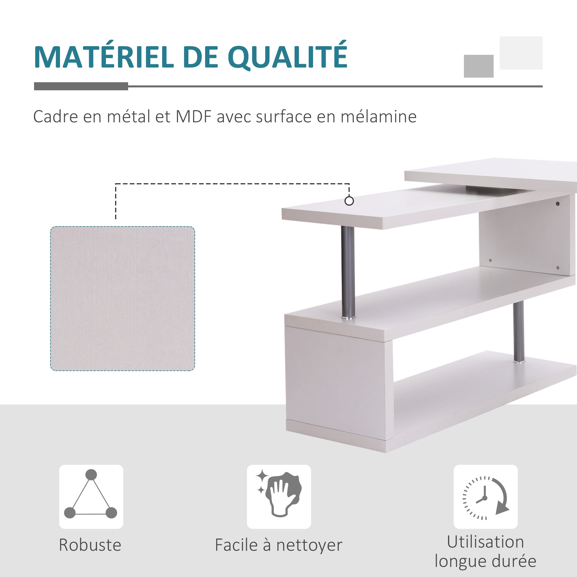 Computer Desk Computer Table Convertible Dining Table with Contemporary Design Adjacent Library White Melamine Chrome-Plated Metal