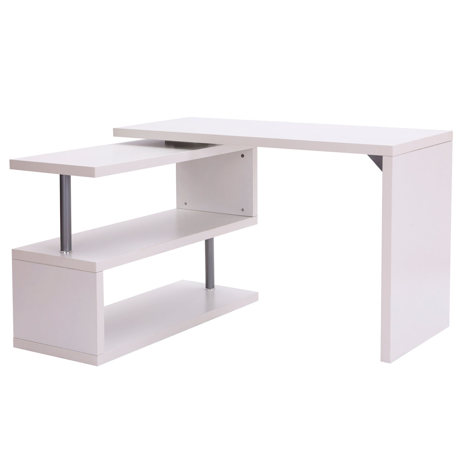 Computer Desk Computer Table Convertible Dining Table with Contemporary Design Adjacent Library White Melamine Chrome-Plated Metal