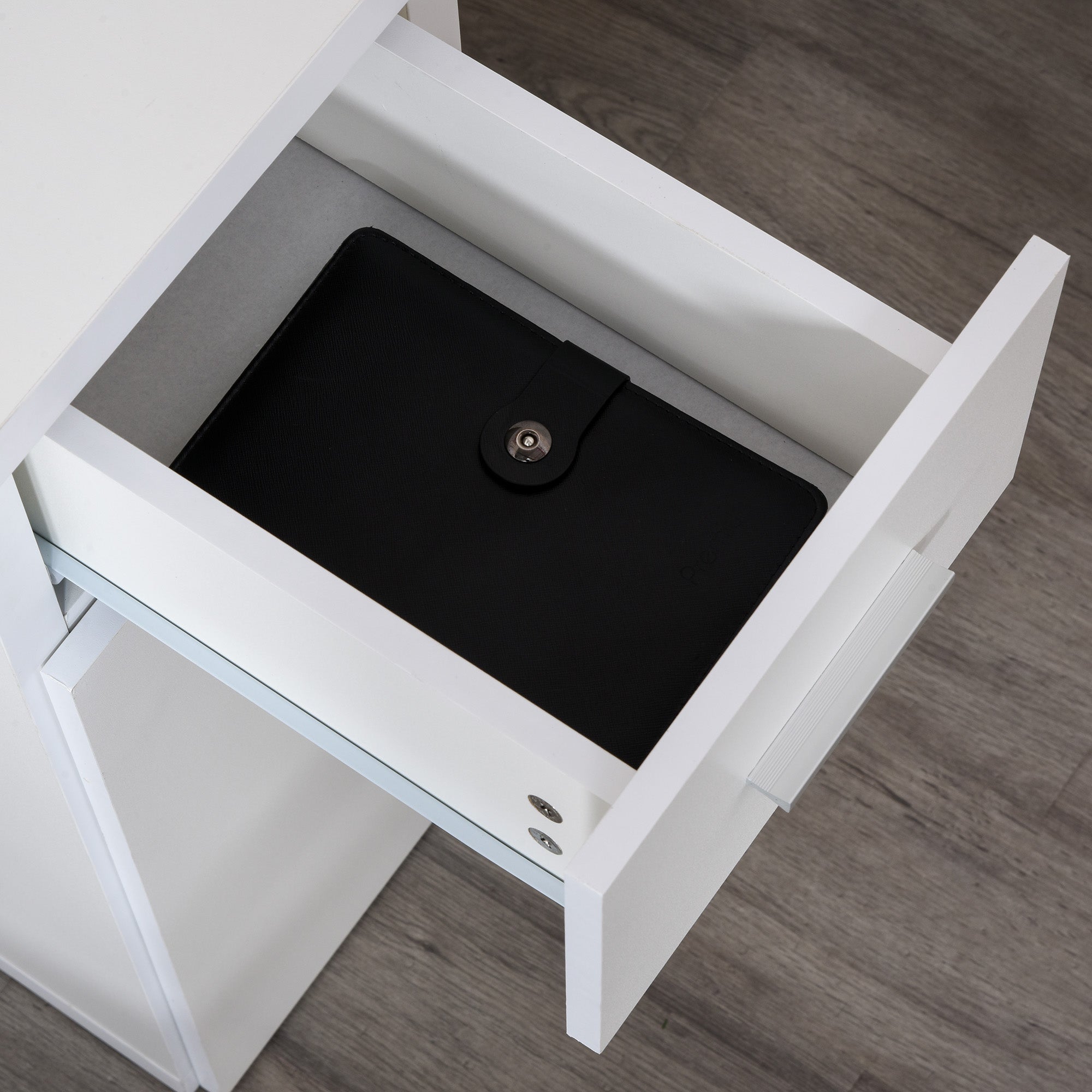 Modern Corner Desk in Wood with Drawer, Cabinet, and Shelves, Ideal for Office and Home Decor, White