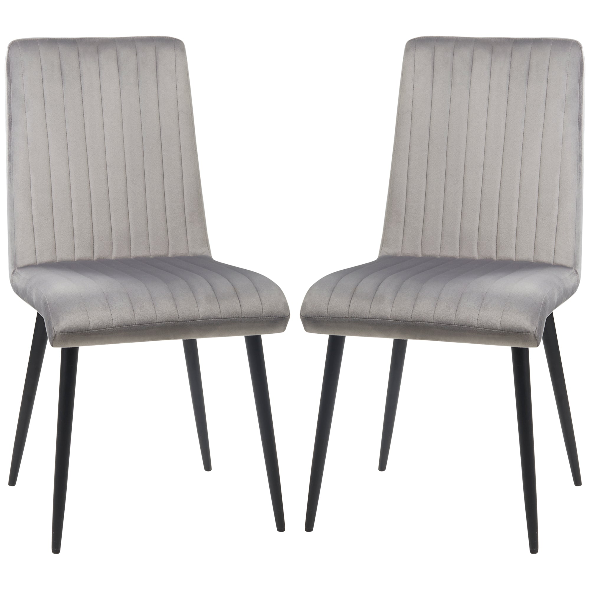 2 pcs Upholstered Velvet Effect Fabric Dining Chairs, Kitchen Chairs with Steel Legs and Space-Saving Design, 43x58x90 cm, Gray and Black