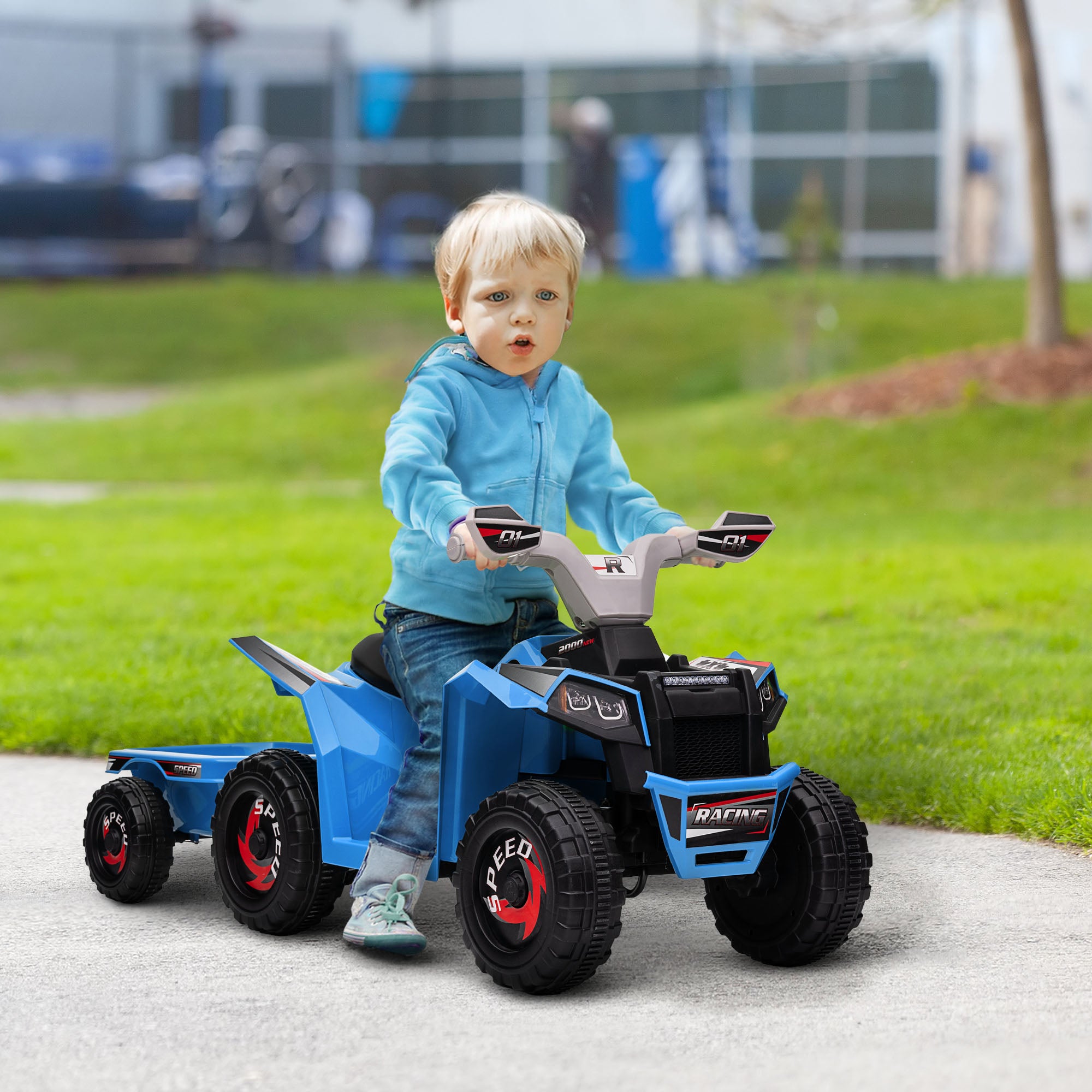 Kids Electric Quad 6V Kids Quad, Children's Vehicle, Electric Car with Trailer for Kids 1.5-3 Years, 2.5 km/h, Metal, 106 x 41.5 x 48.5 cm, Blue