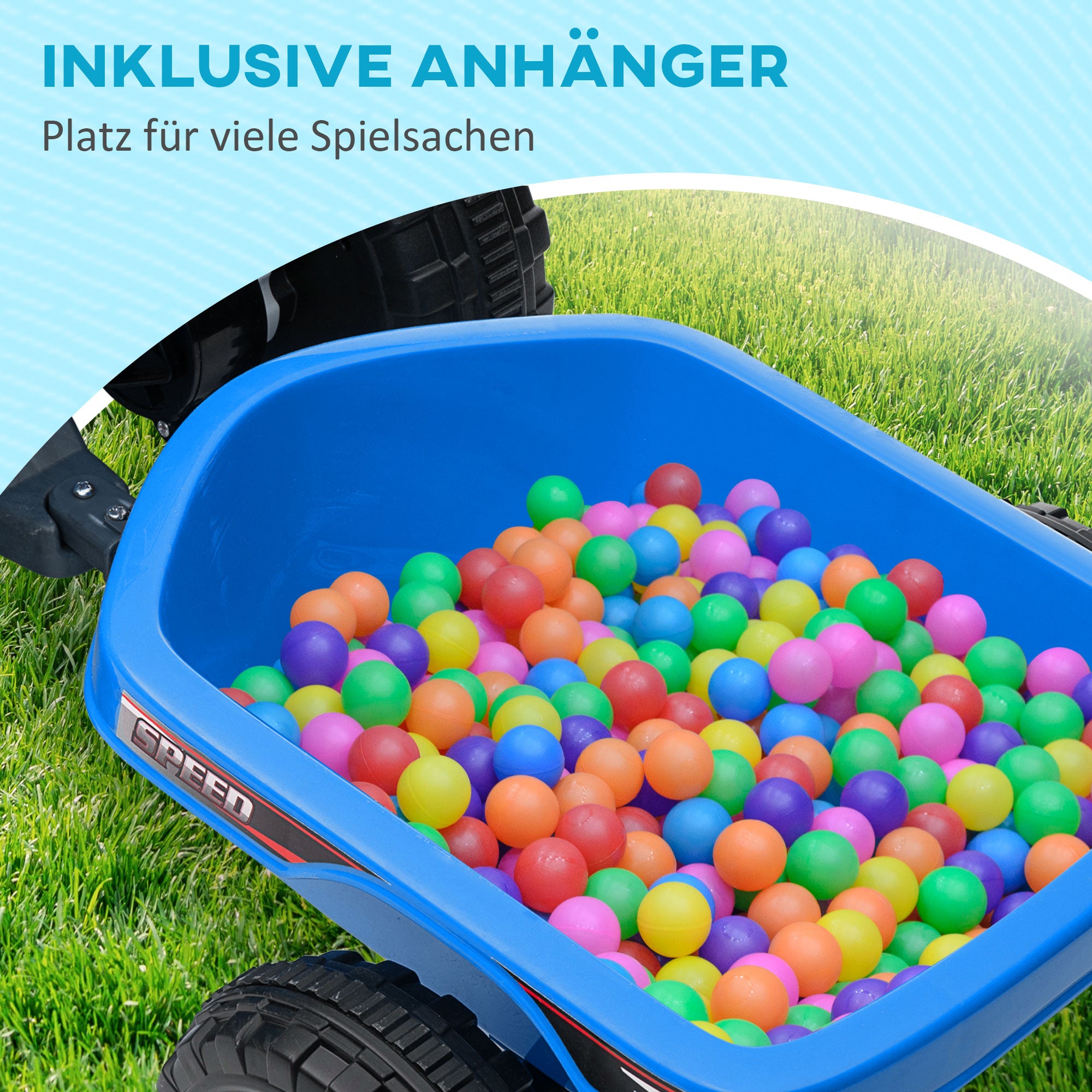 Kids Electric Quad 6V Kids Quad, Children's Vehicle, Electric Car with Trailer for Kids 1.5-3 Years, 2.5 km/h, Metal, 106 x 41.5 x 48.5 cm, Blue