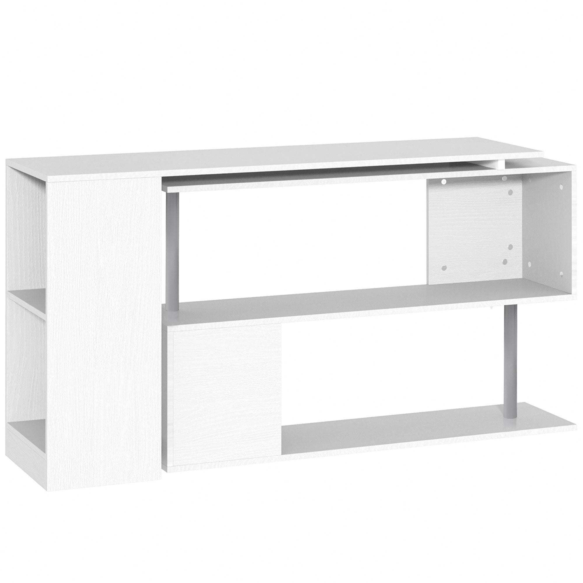 Space-Saving Corner Desk with S-Shaped Shelf, Modern Wooden Desk, 140x120x78 cm, White
