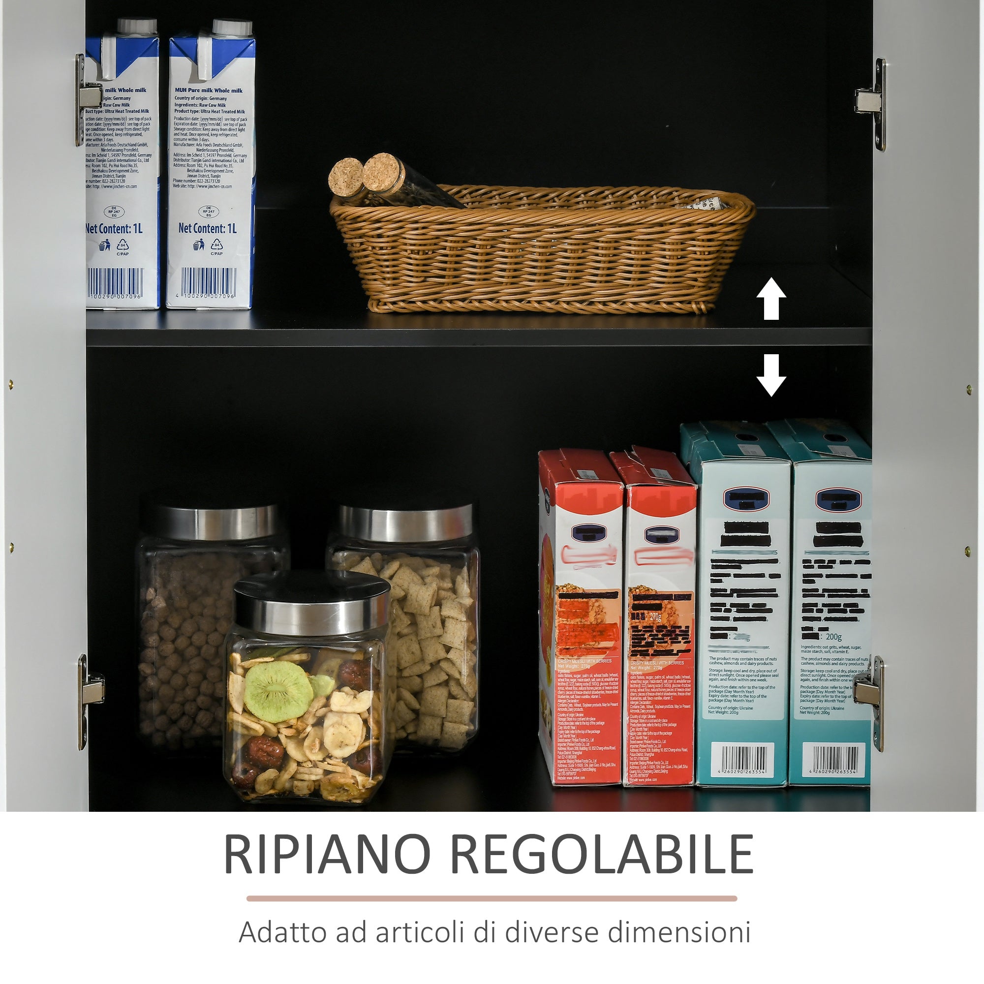 Modern Kitchen Cabinet in MDF with 2 Cabinets, 1 Drawer, and Adjustable Shelves, 90x40x90 cm, Black and White