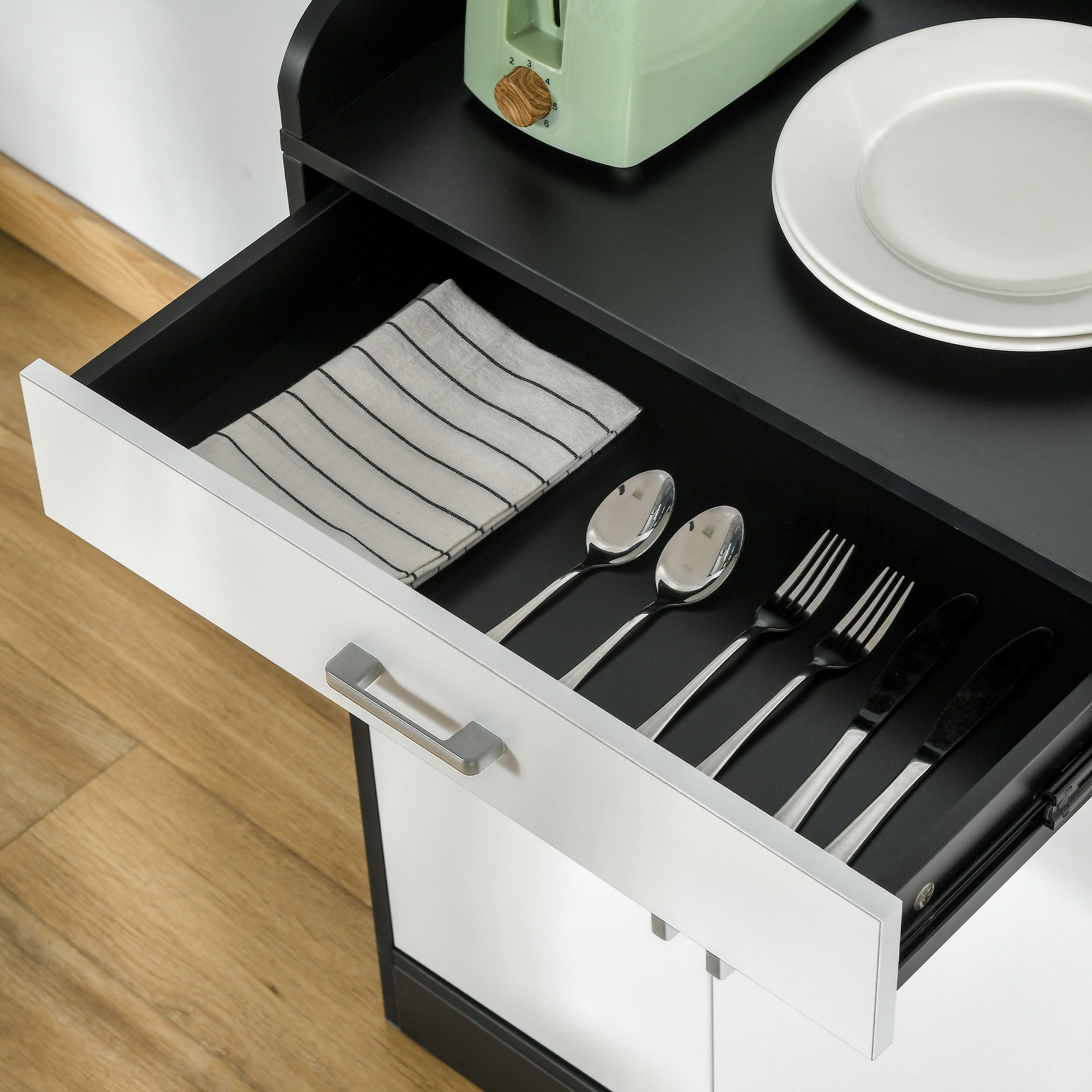 Modern Kitchen Cabinet in MDF with 2 Cabinets, 1 Drawer, and Adjustable Shelves, 90x40x90 cm, Black and White