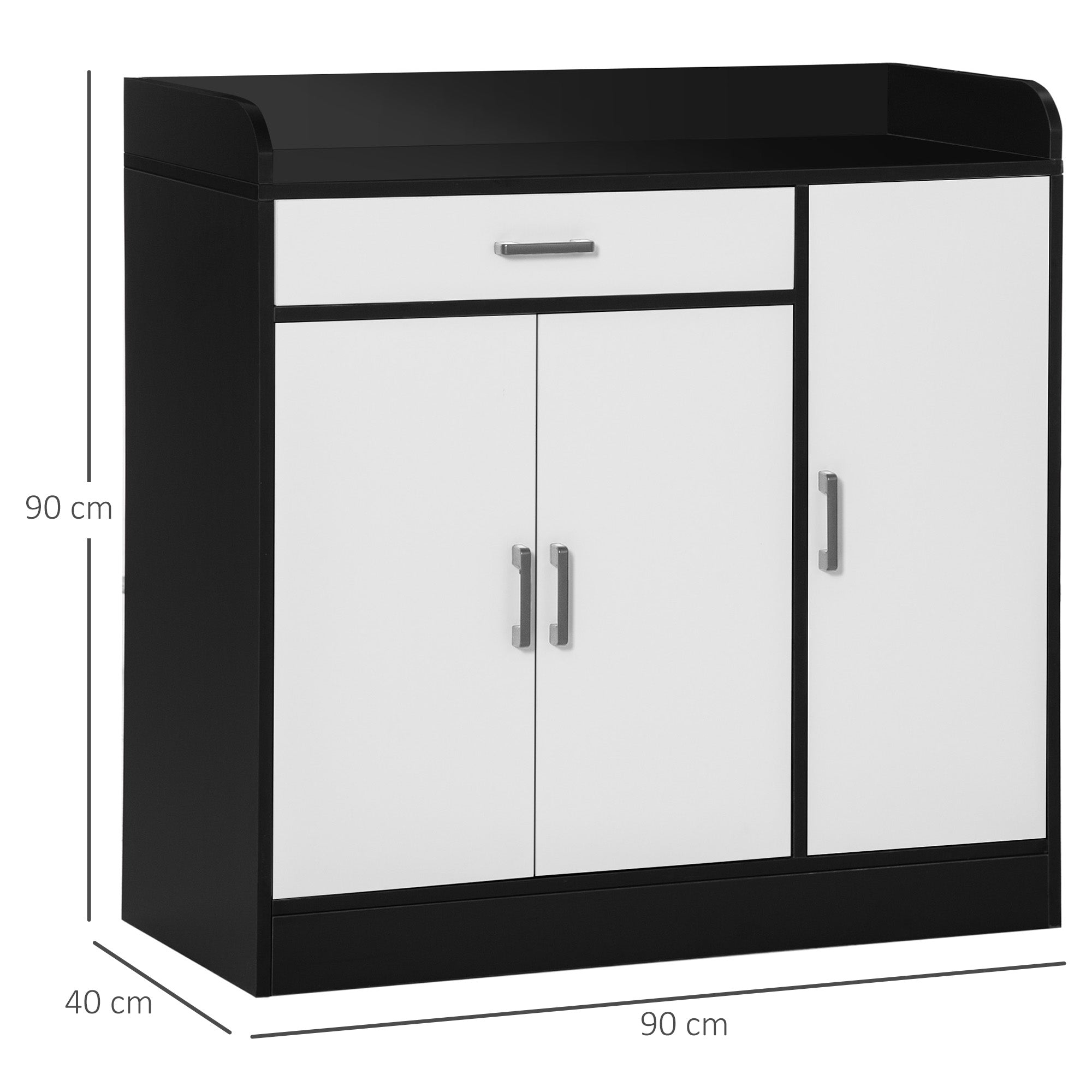 Modern Kitchen Cabinet in MDF with 2 Cabinets, 1 Drawer, and Adjustable Shelves, 90x40x90 cm, Black and White