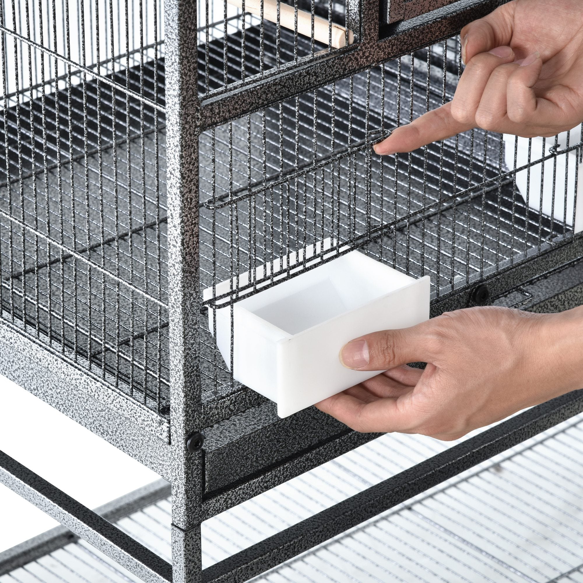 Bird Cage with Wheels Double Birdcage with 2 Trays Multiple Doors 4 Feeders 4 Perches for Parakeets Lovebirds Canaries 95x45.5x102 cm Gray