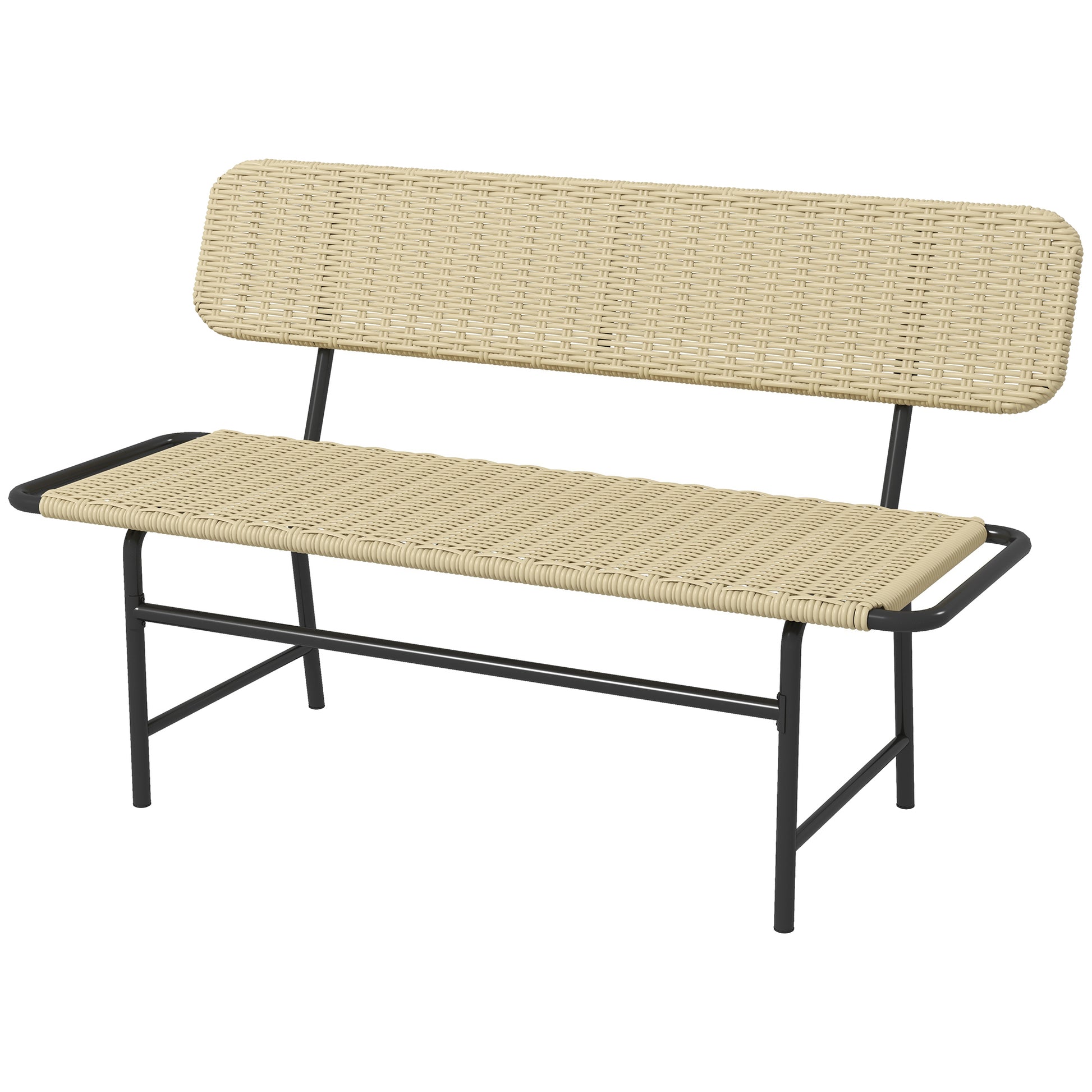 Poly Rattan 2-Seater Garden Bench Rattan Bench without Armrest, Patio Furniture up to 250 kg, for Balcony, Terrace, Metal, Khaki