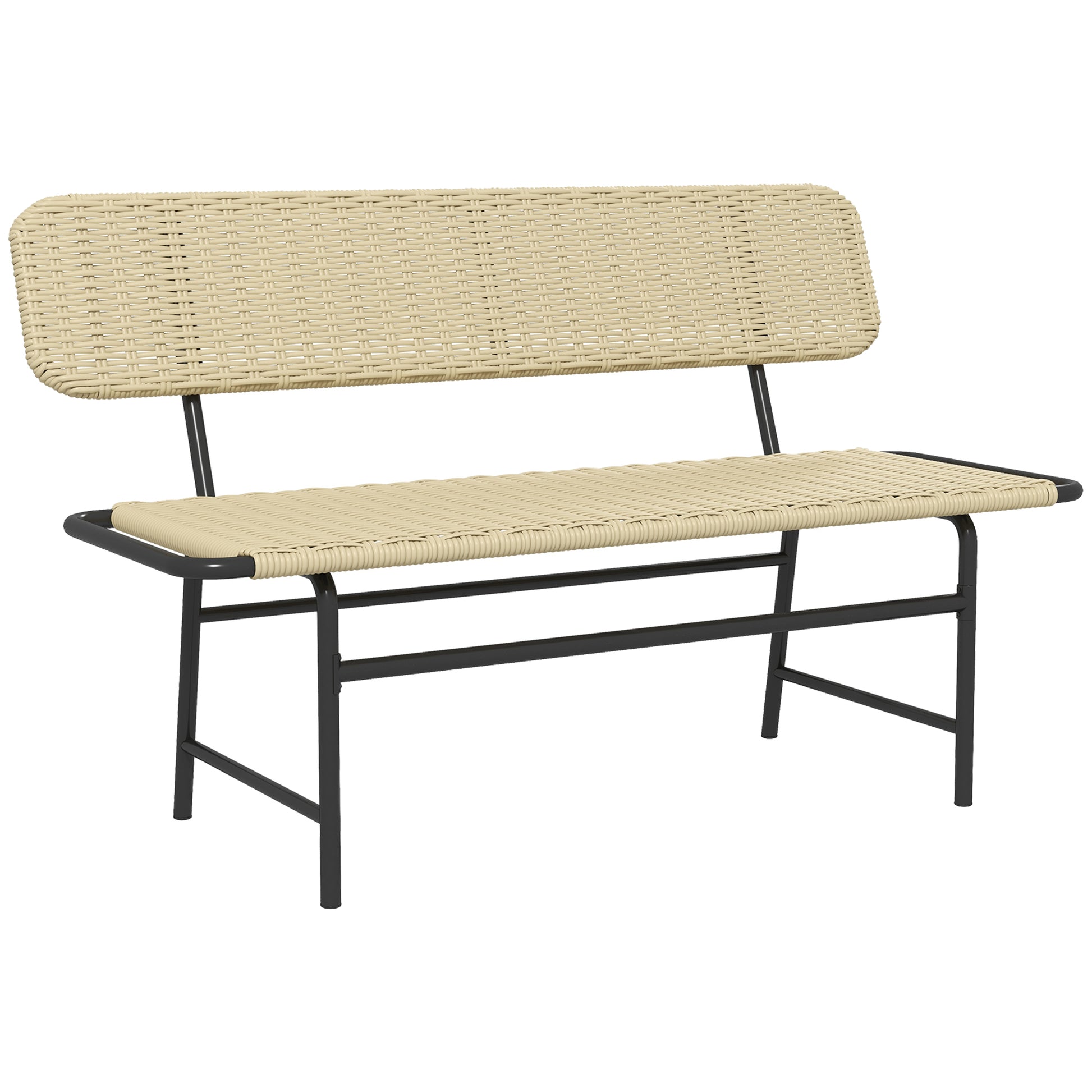 Poly Rattan 2-Seater Garden Bench Rattan Bench without Armrest, Patio Furniture up to 250 kg, for Balcony, Terrace, Metal, Khaki