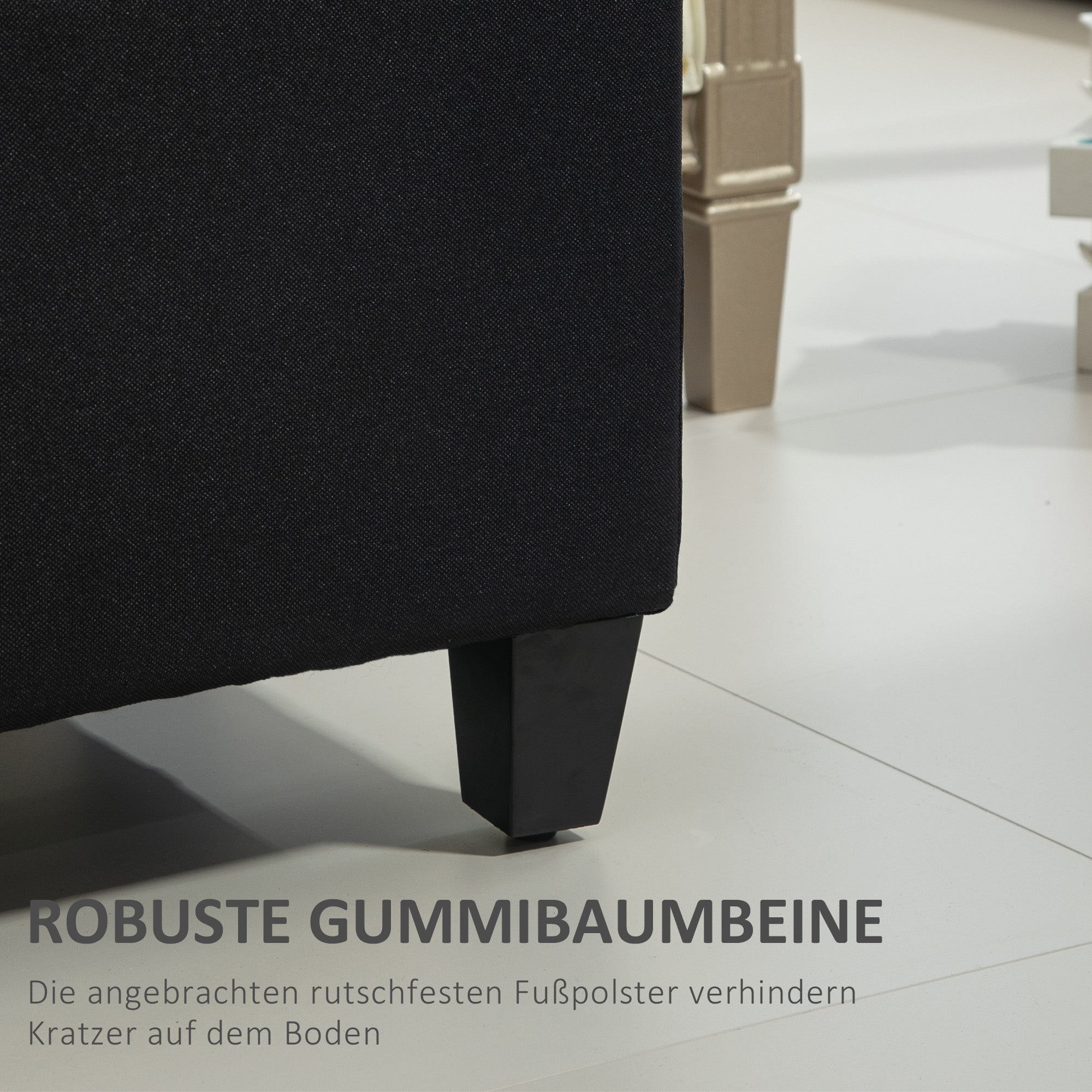 bench with storage trunk bench hallway bedroom living room linen-like polyester rubberwood black 100 x 40 x 44 cm