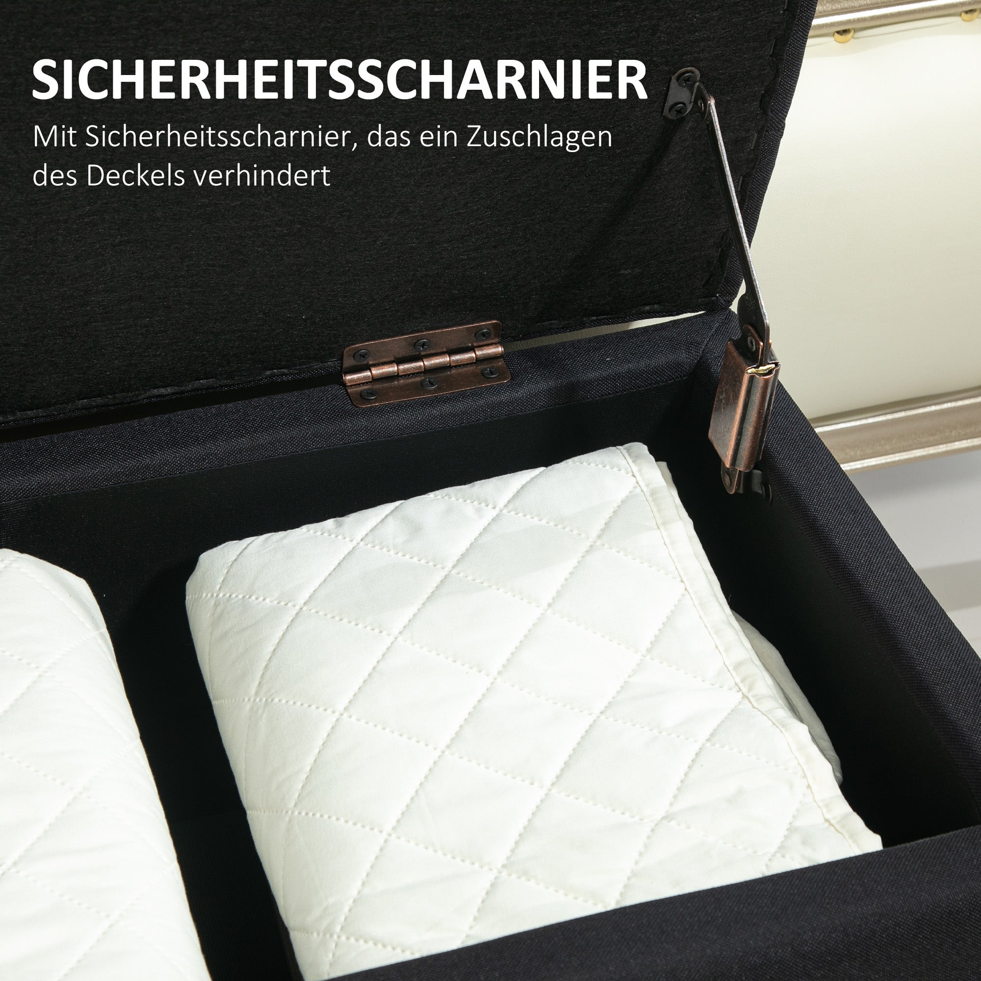 bench with storage trunk bench hallway bedroom living room linen-like polyester rubberwood black 100 x 40 x 44 cm