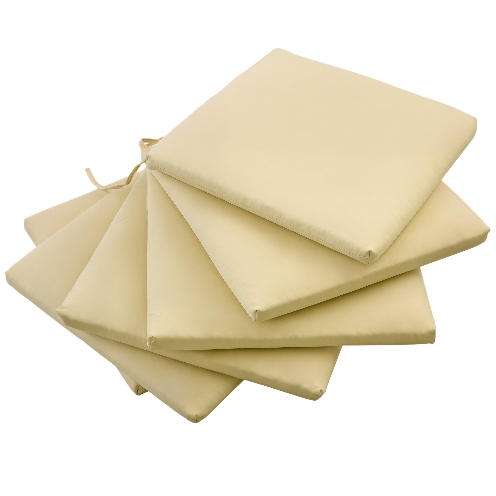 Set of 6 Garden Chair Cushions - Outdoor Chair Cushion Padding 3 cm Polyester Fabric 42L x 42W cm Beige