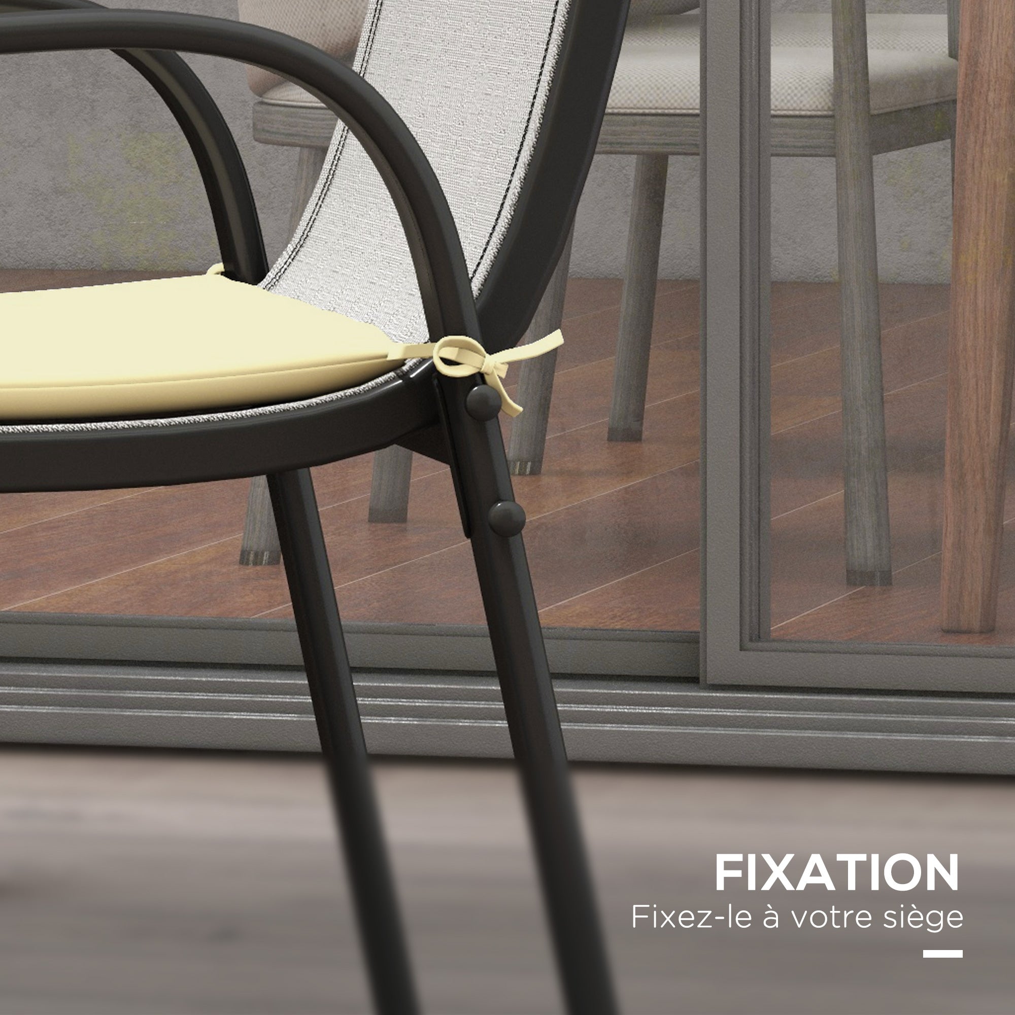 Set of 6 Garden Chair Cushions - Outdoor Chair Cushion Padding 3 cm Polyester Fabric 42L x 42W cm Beige