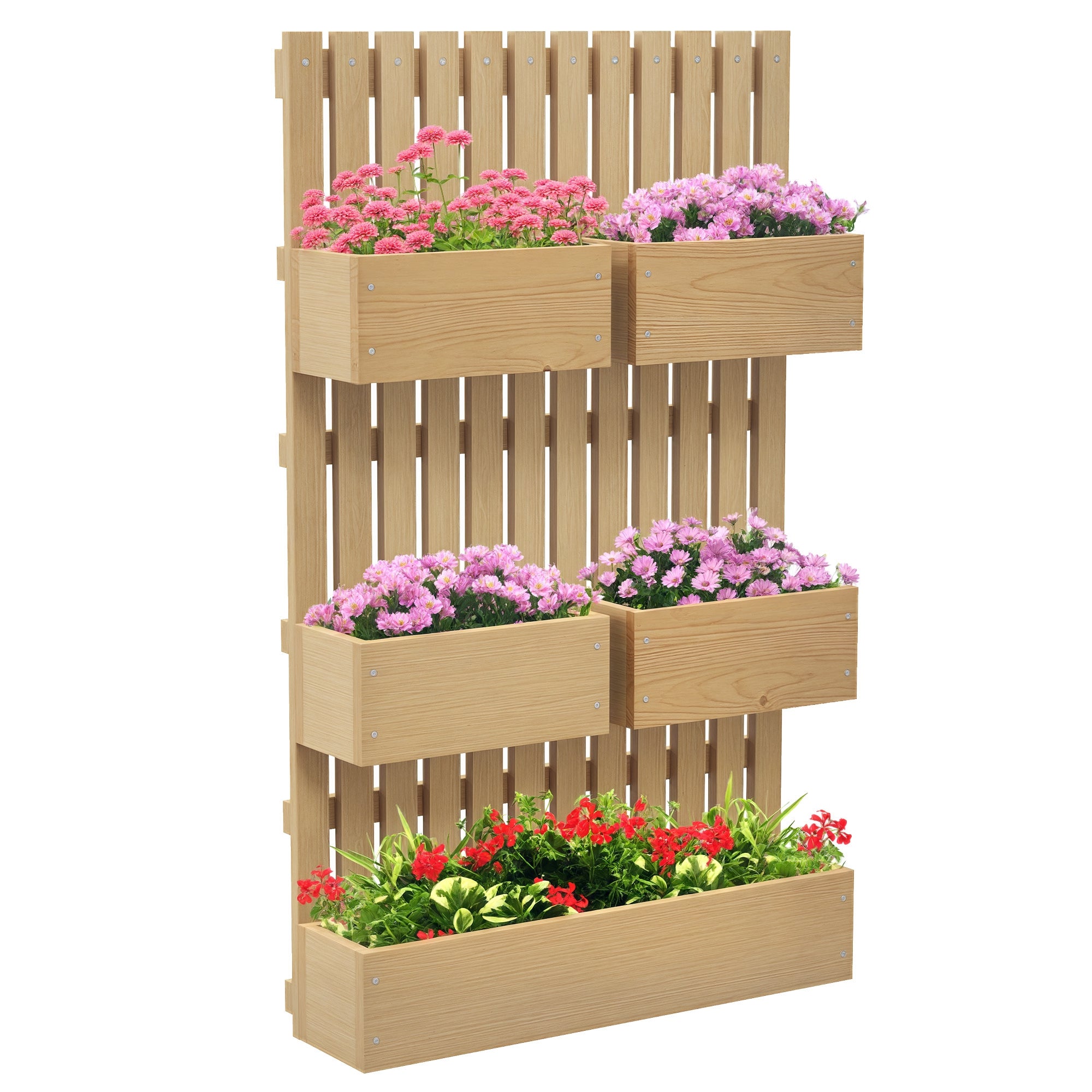 Wall Planter with 5 Removable Solid Wood Trellis Bins, Non-Woven Fabric, 60 x 16 x 100 cm