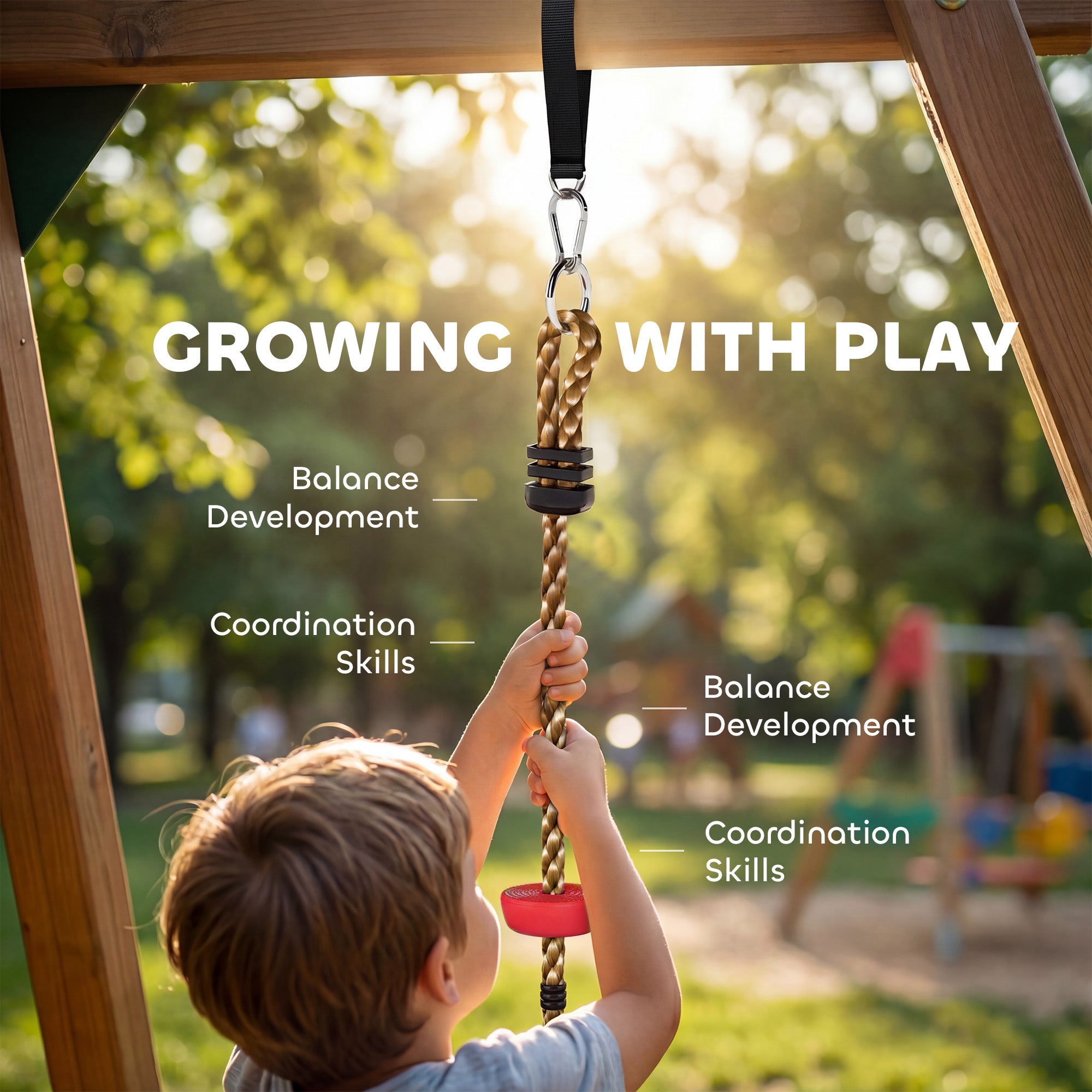 Ninja Line Kids Slackline Set with Swing & Platforms — Outdoor Playset Gear for Ages 3–8, Green