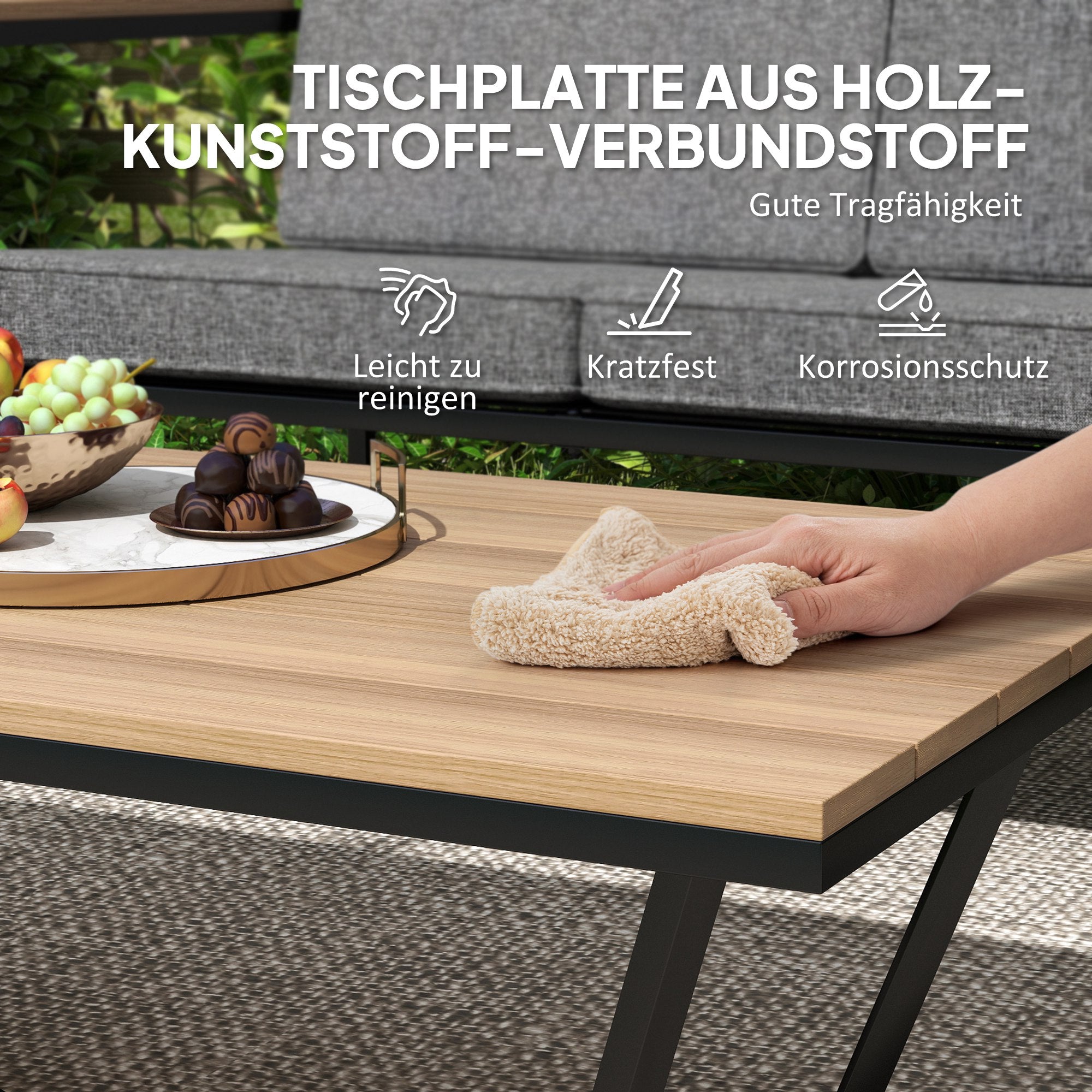 Garden Furniture Set 4 Persons Weatherproof Balcony Furniture Set with 2 Seater Sofa, 2 Chairs Seat Cushions Side Table Outdoor Seating Group Patio Furniture Garden Set for Garden Terrace Balcony Gray