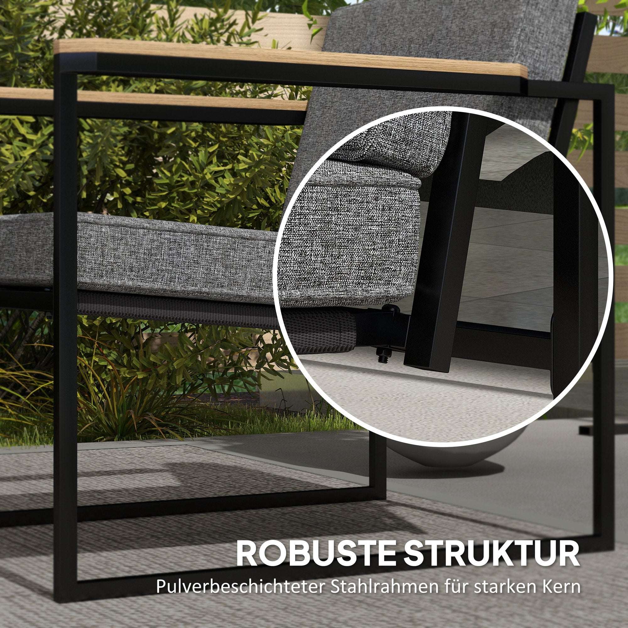 Garden Furniture Set 4 Persons Weatherproof Balcony Furniture Set with 2 Seater Sofa, 2 Chairs Seat Cushions Side Table Outdoor Seating Group Patio Furniture Garden Set for Garden Terrace Balcony Gray