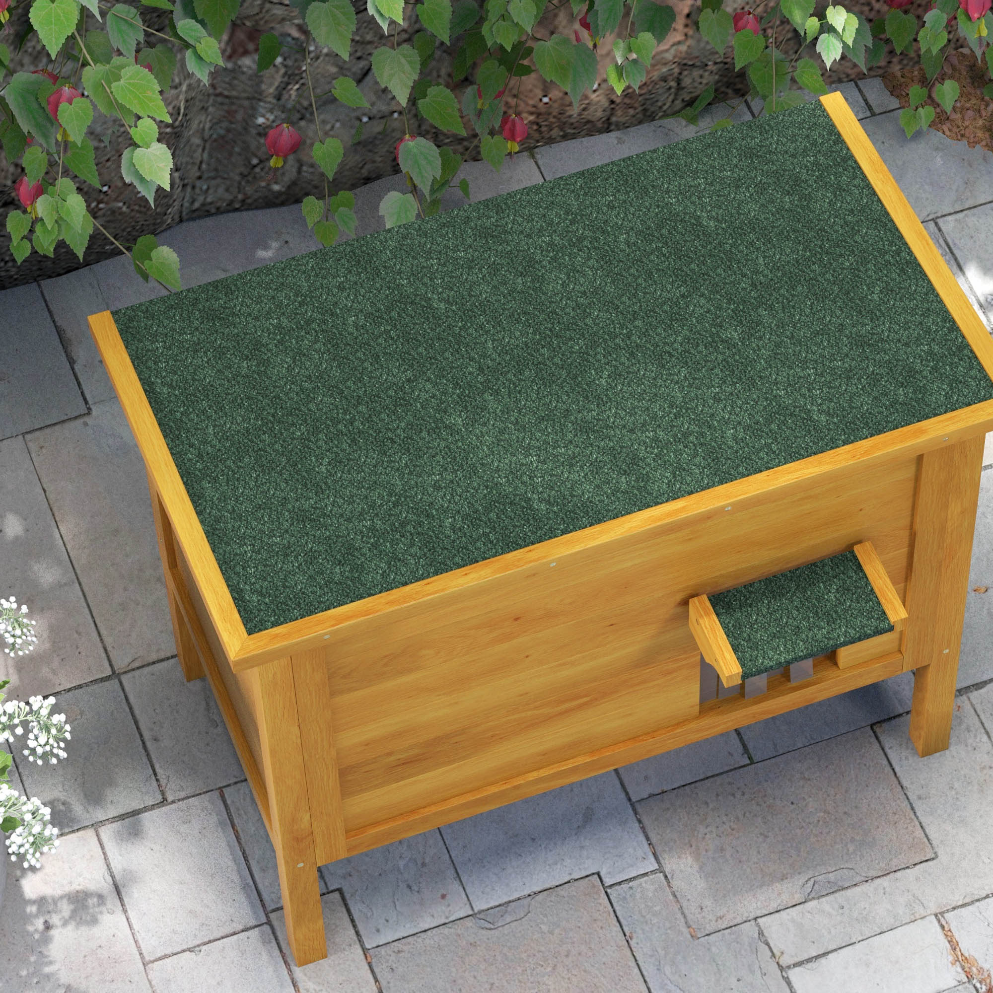 Outdoor Cat House Elevated Wooden Shelter with Openable Roof, Insulated with Asphalt Roof, 85 x 50 x 68.5 cm, Natural and Green