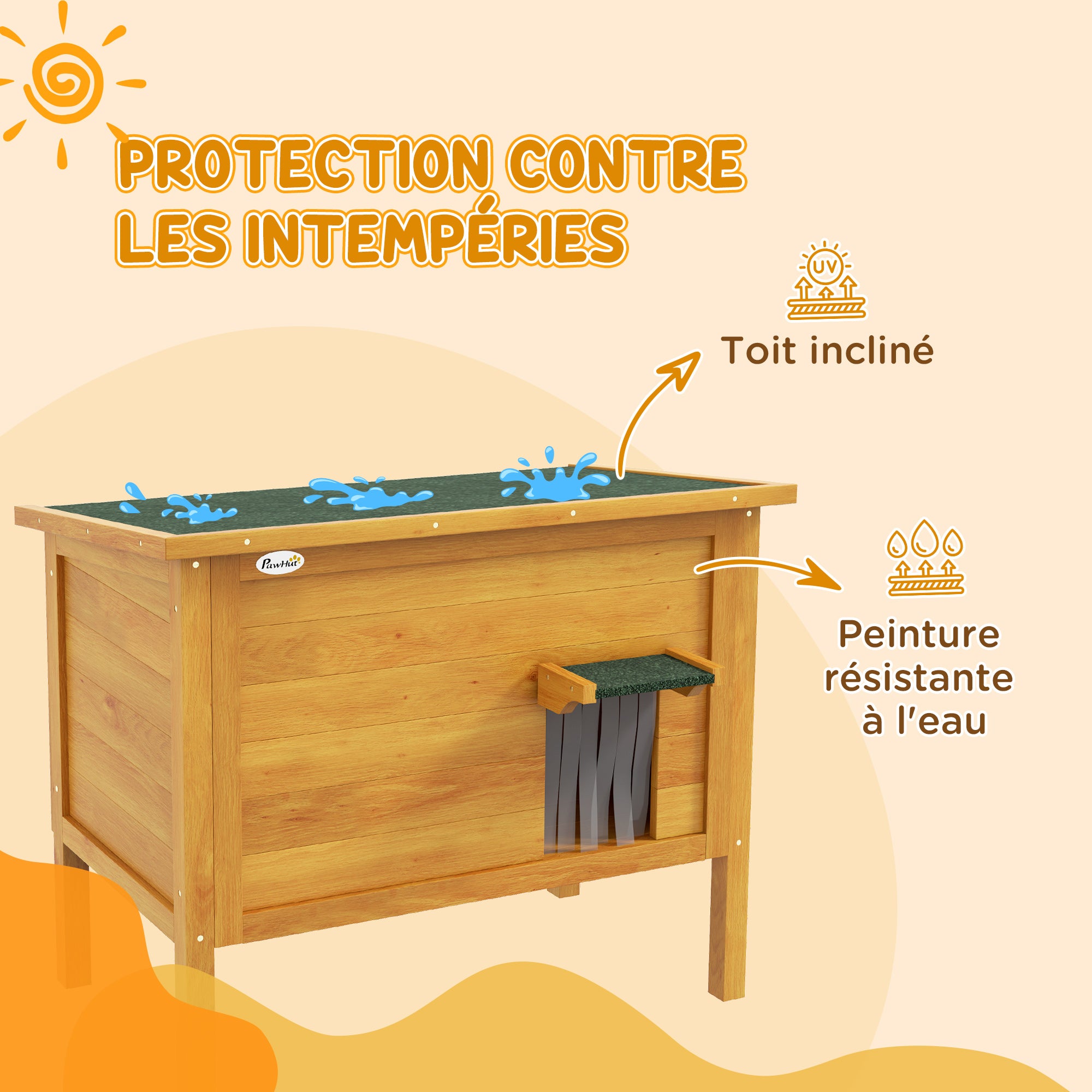 Outdoor Cat House Elevated Wooden Shelter with Openable Roof, Insulated with Asphalt Roof, 85 x 50 x 68.5 cm, Natural and Green