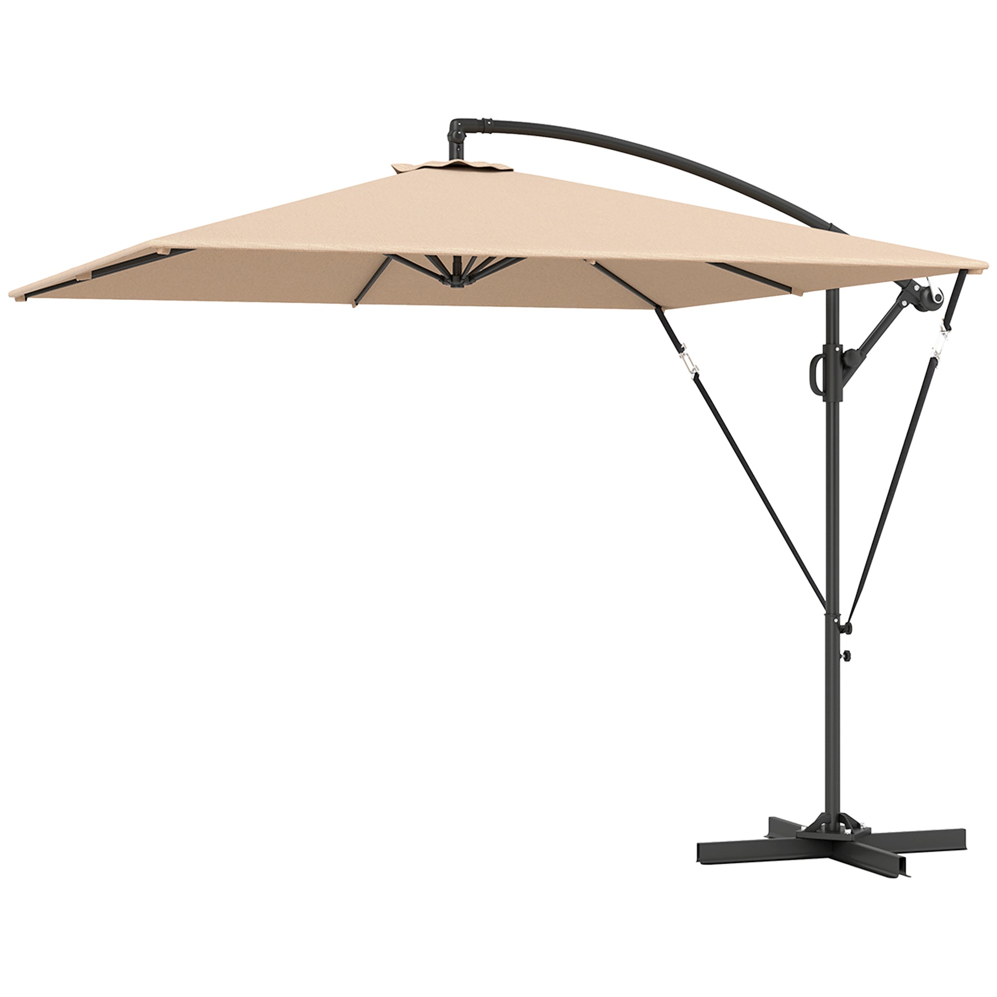 Cantilever Umbrella Ø260 cm Sunshade with UV Protection 50+ Water Repellent Crank Umbrella with Stand, Cover, Crank, Wind Safety, Market Umbrella Tiltable Garden Umbrella for Balcony Terrace Khaki