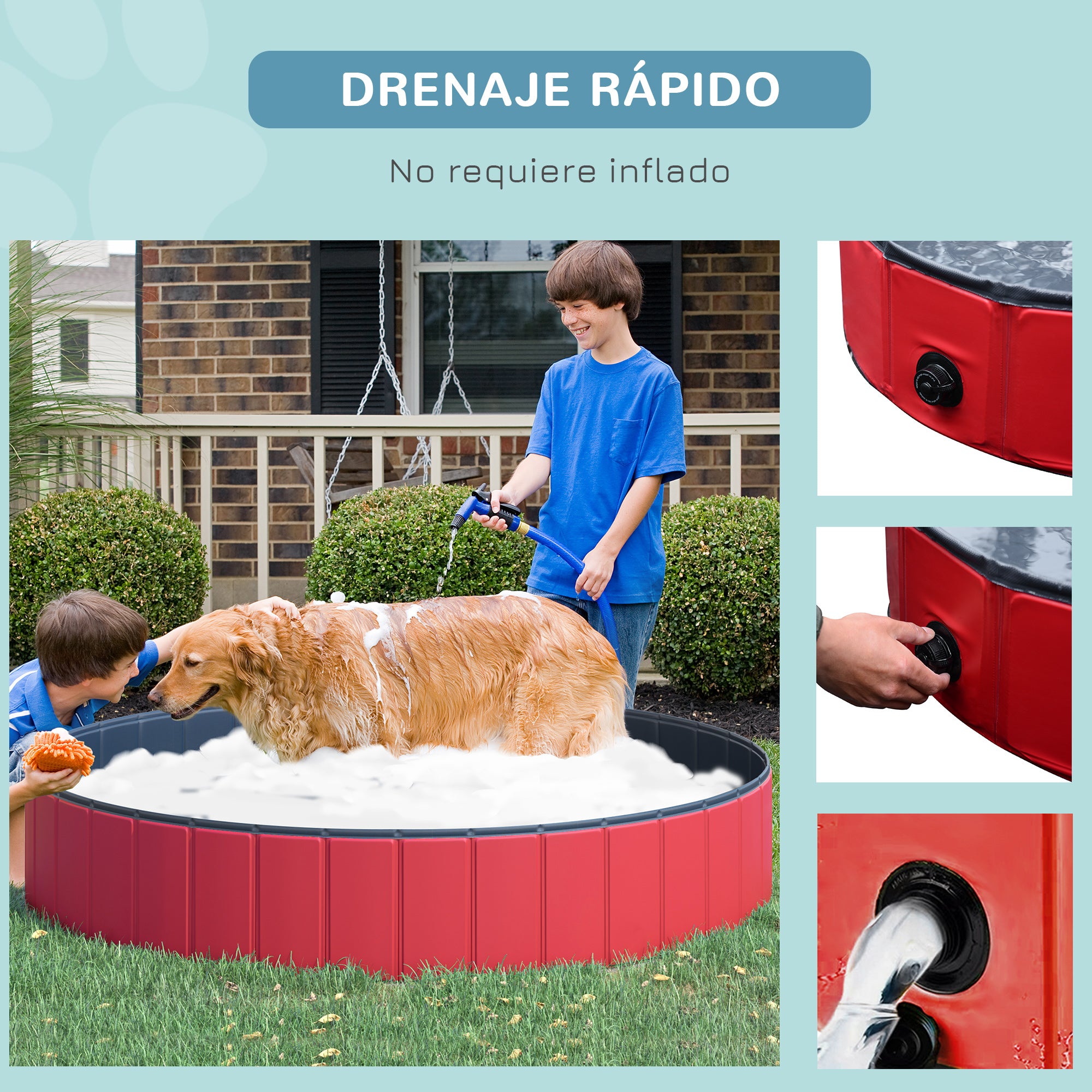 Foldable Pool for Dogs Cats Ø160x30cm Portable Pet Bathtub PVC Non-Slip Multiple Uses for Indoors and Outdoors Red
