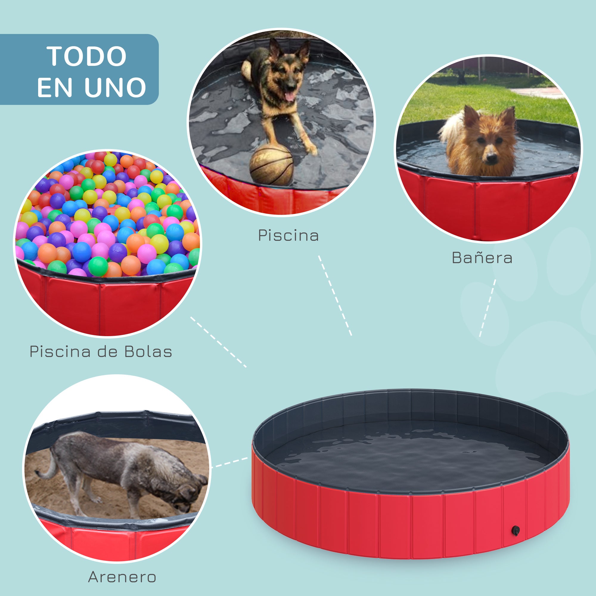 Foldable Pool for Dogs Cats Ø160x30cm Portable Pet Bathtub PVC Non-Slip Multiple Uses for Indoors and Outdoors Red