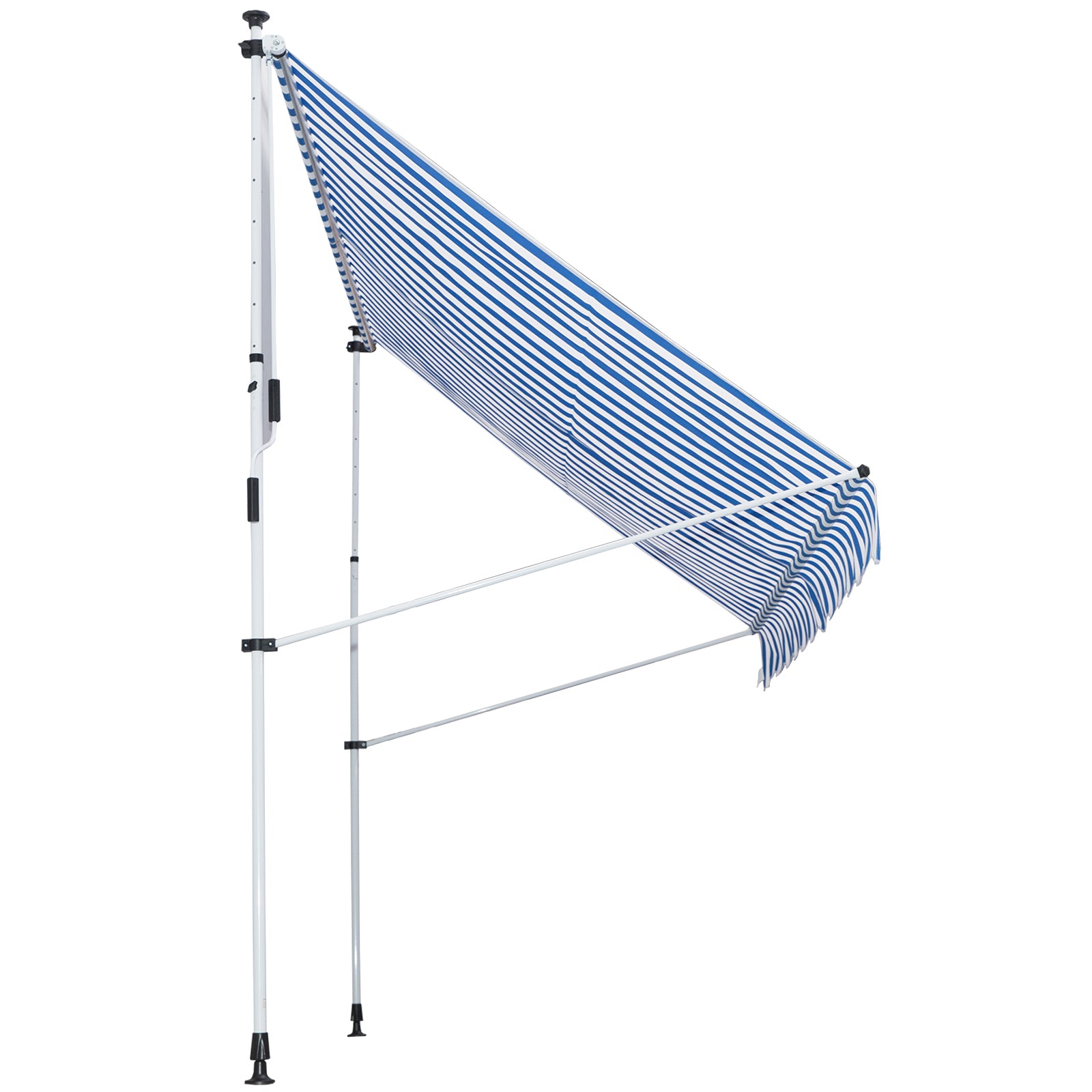 Clamp Awning with Hand Crank Height Adjustable Joint Arm Awning Dirt-Repellent, Weather-Resistant Balcony Awning 150cm Wide Patio Awning for Terrace Balcony Porch Blue+White